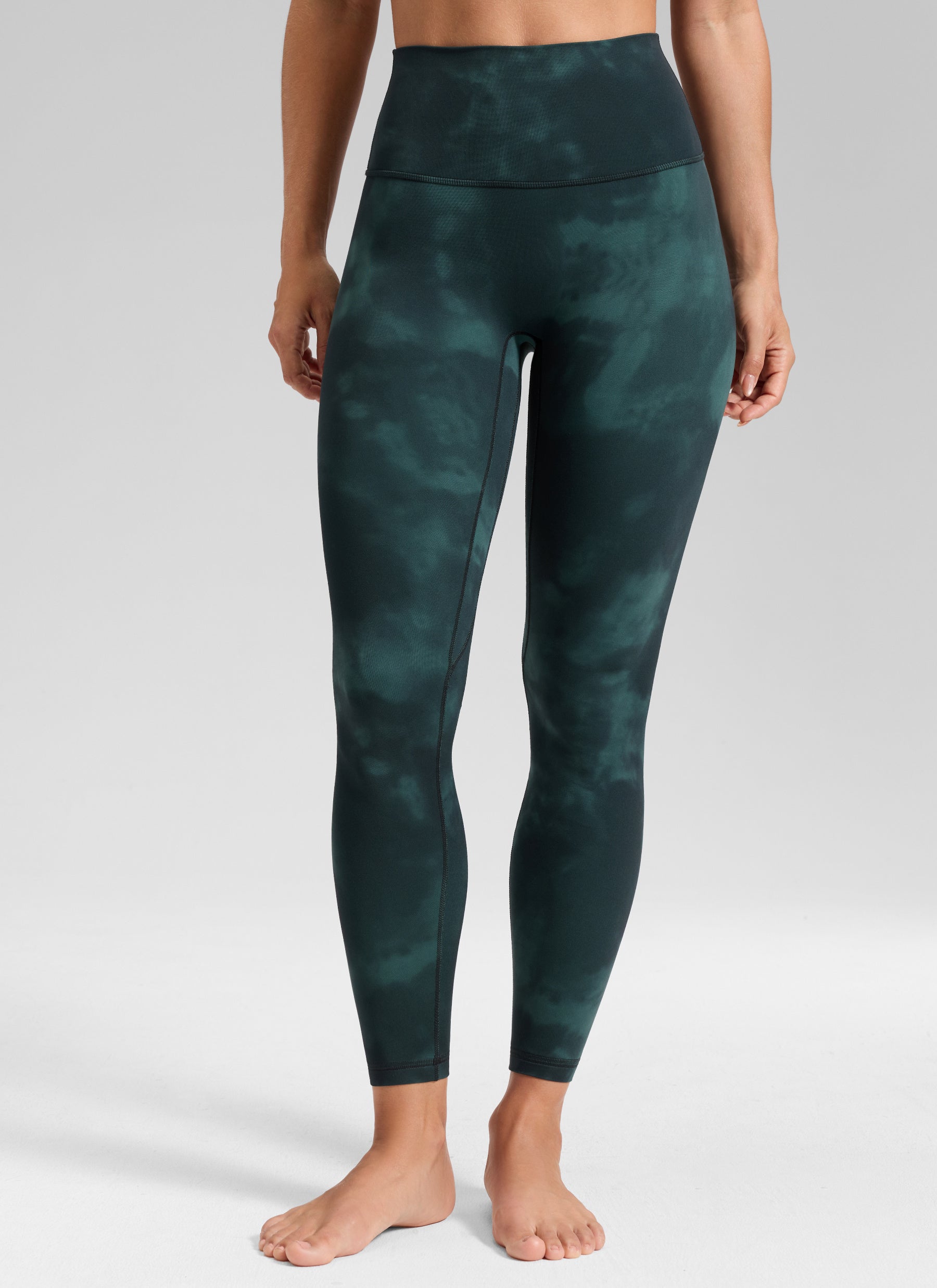 CRZ YOGA - Quần legging Butterluxe nữ Butterluxe cạp cao, không đường may phía trước, dài 25 inch, màu xanh ngọc lục bảo với họa tiết hoa tie-dye