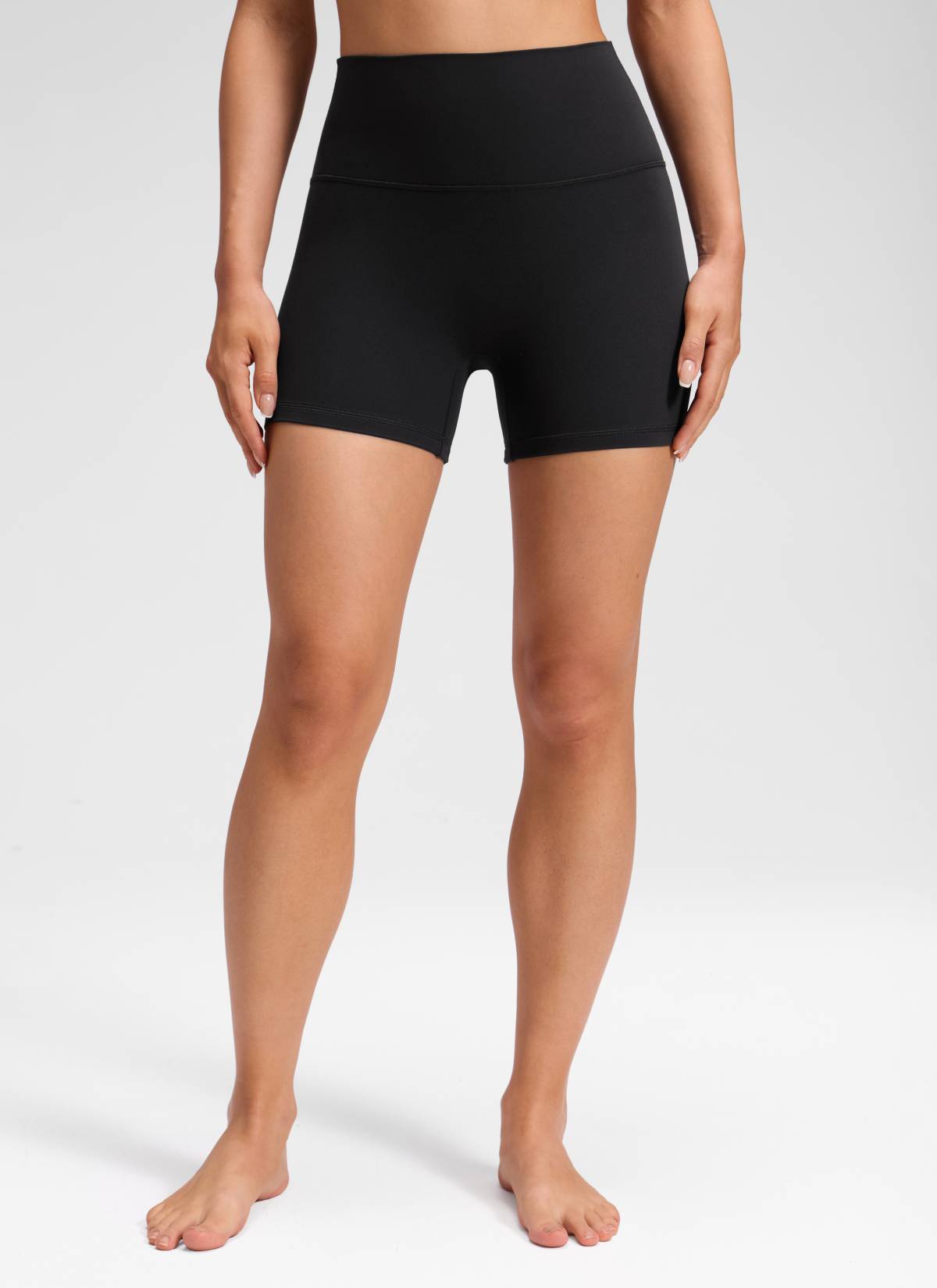 CRZ YOGA Wanita Butterluxe Seluar Pendek Yoga Tinggi Tanpa Jahitan Depan 4'' Hitam