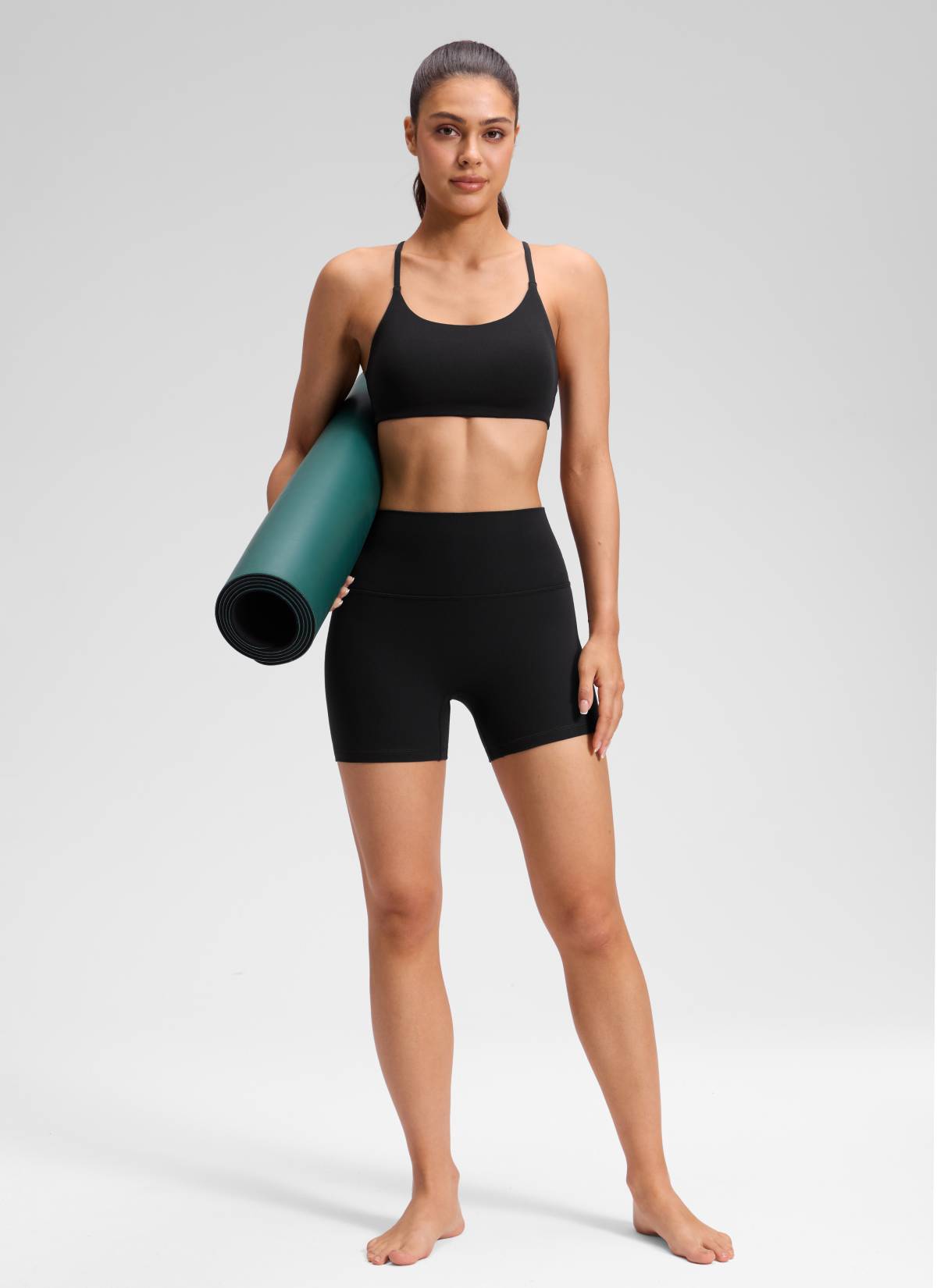 CRZ YOGA Wanita Butterluxe Seluar Pendek Yoga Tinggi Tanpa Jahitan Depan 4'' Hitam