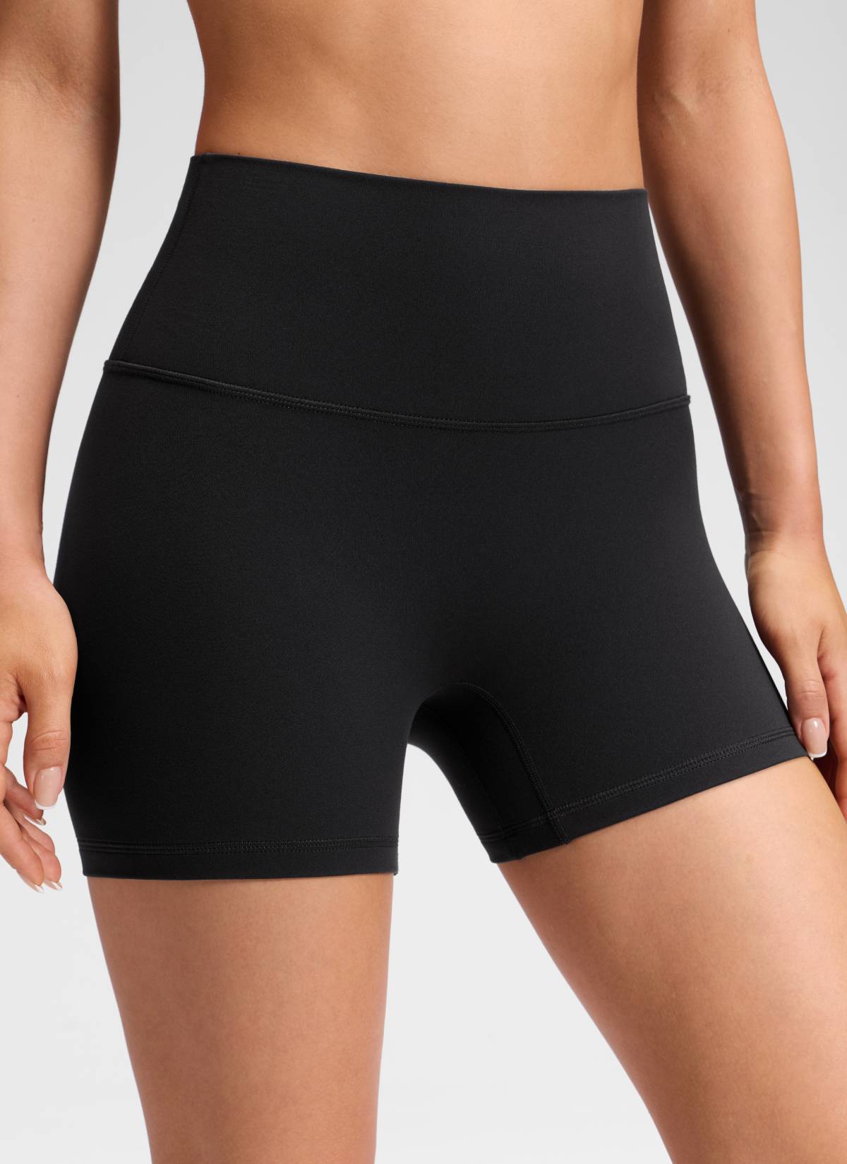 CRZ YOGA Wanita Butterluxe Seluar Pendek Yoga Tinggi Tanpa Jahitan Depan 4'' Hitam