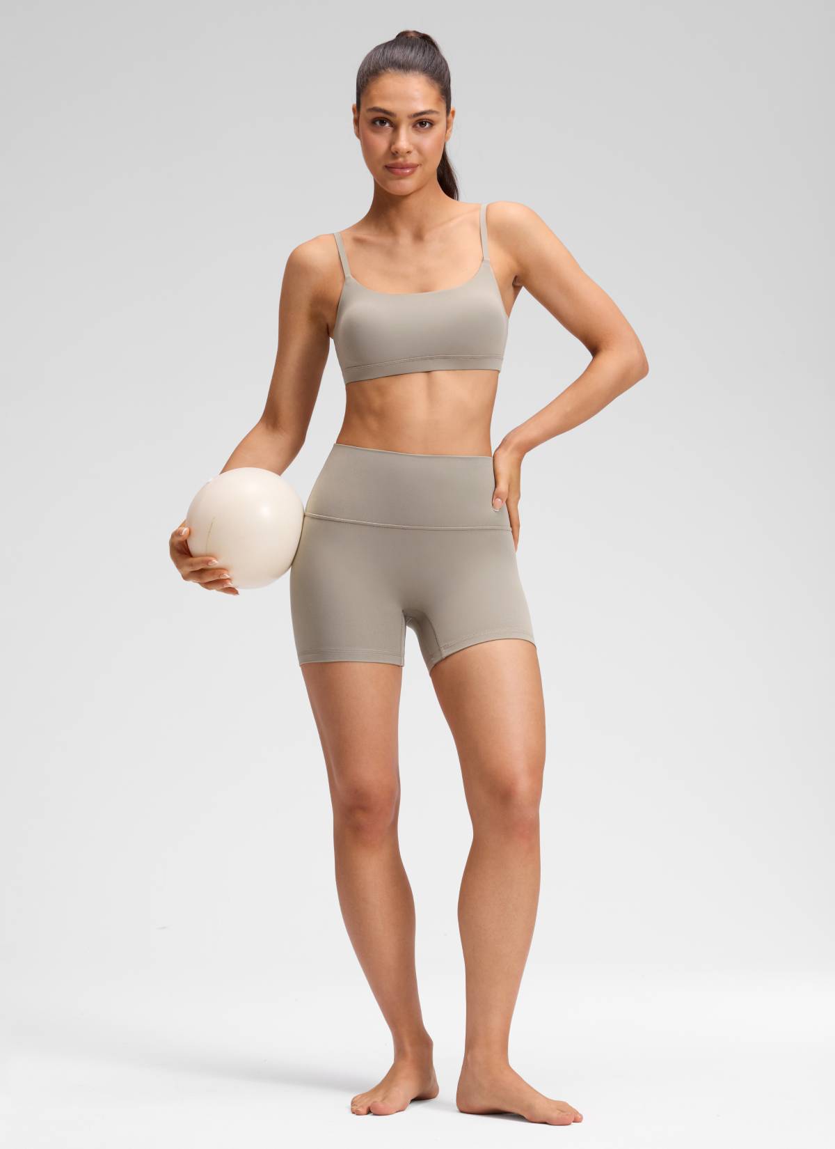 CRZ YOGA Wanita Butterluxe Seluar Pendek Yoga Tinggi Tanpa Jahitan Depan 4'' Kelabu Abu Hangat