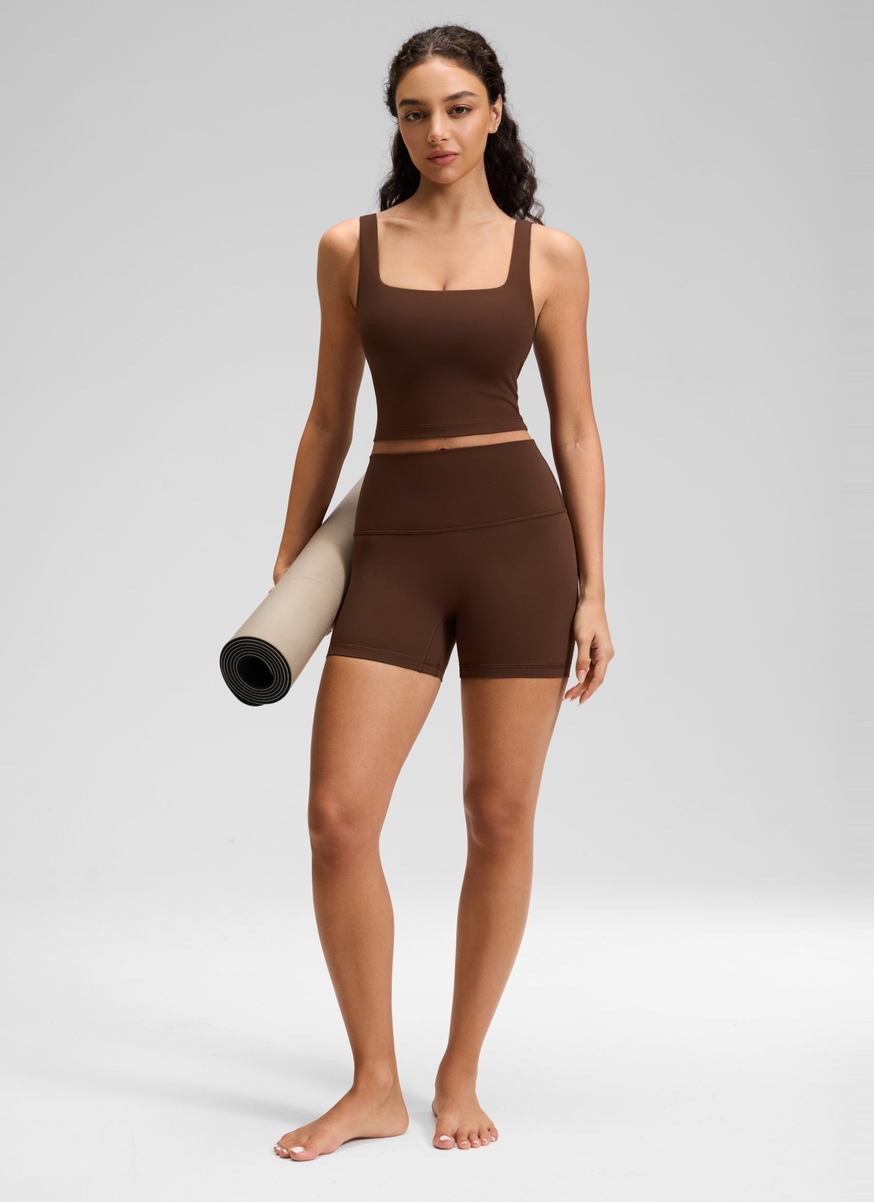 CRZ YOGA Wanita Butterluxe Seluar Pendek Yoga Tinggi Tanpa Jahitan Depan 4'' Coklat Lava