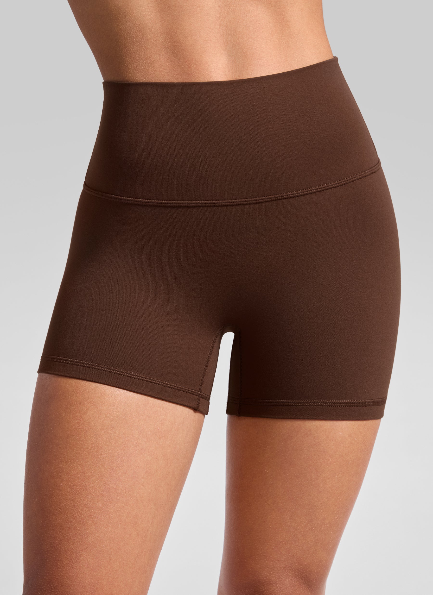 CRZ YOGA Wanita Butterluxe Seluar Pendek Yoga Tinggi Tanpa Jahitan Depan 4'' Coklat Lava