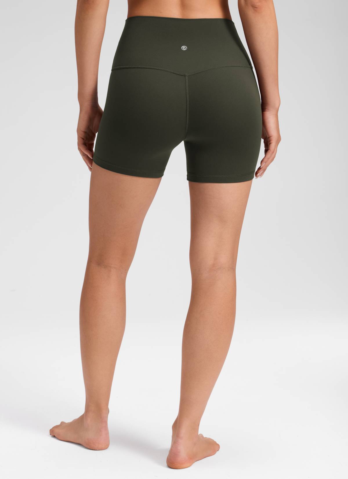 CRZ YOGA Wanita Butterluxe Seluar Pendek Yoga Tinggi Tanpa Jahitan Depan 4'' Hijau Zaitun