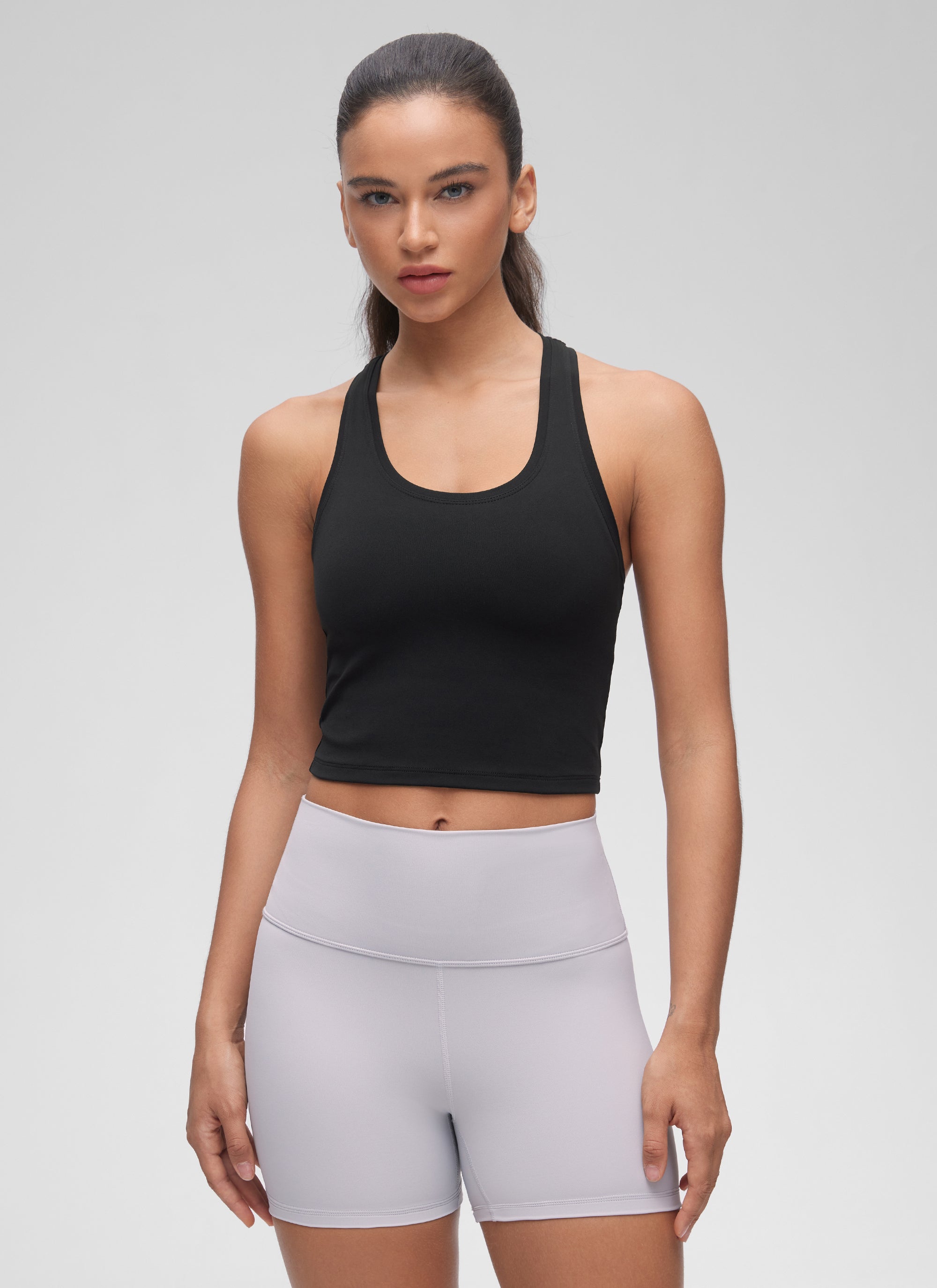 CRZ YOGA Áo thun yoga ngắn tay cổ tròn, lưng khoét sâu dành cho nữ " Butterluxe " màu đen