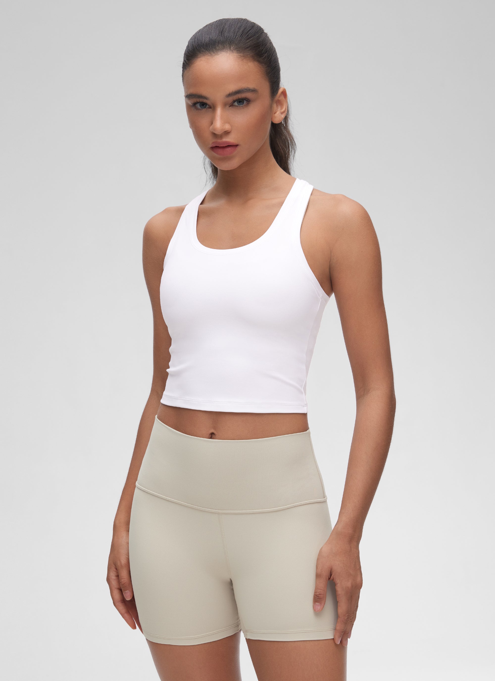 CRZ YOGA Áo thun yoga ngắn tay cổ tròn, lưng khoét sâu dành cho nữ " Butterluxe " màu trắng