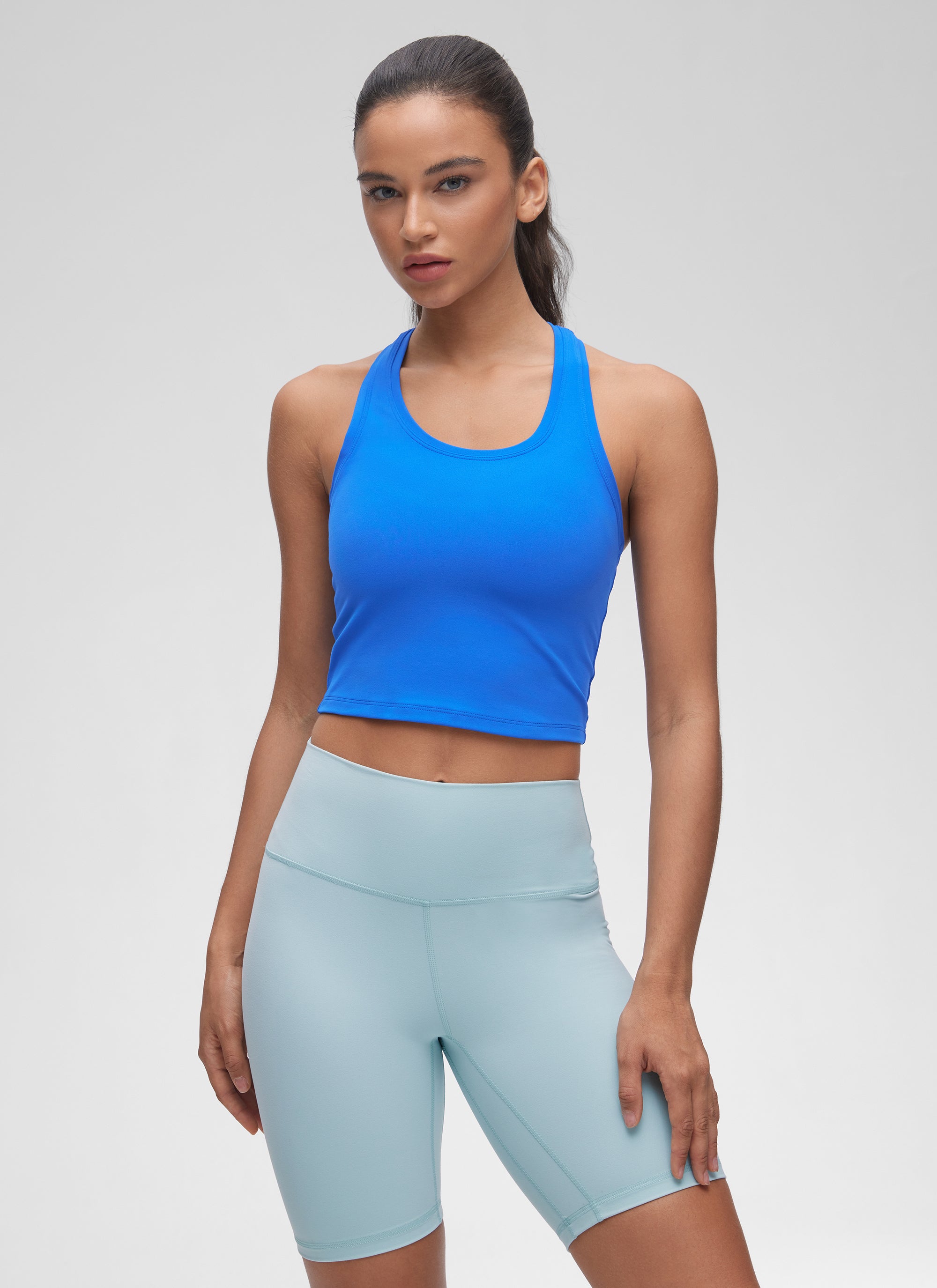 CRZ YOGA Áo thun yoga ngắn tay cổ tròn, lưng khoét sâu dành cho nữ " Butterluxe " màu xanh lấp lánh