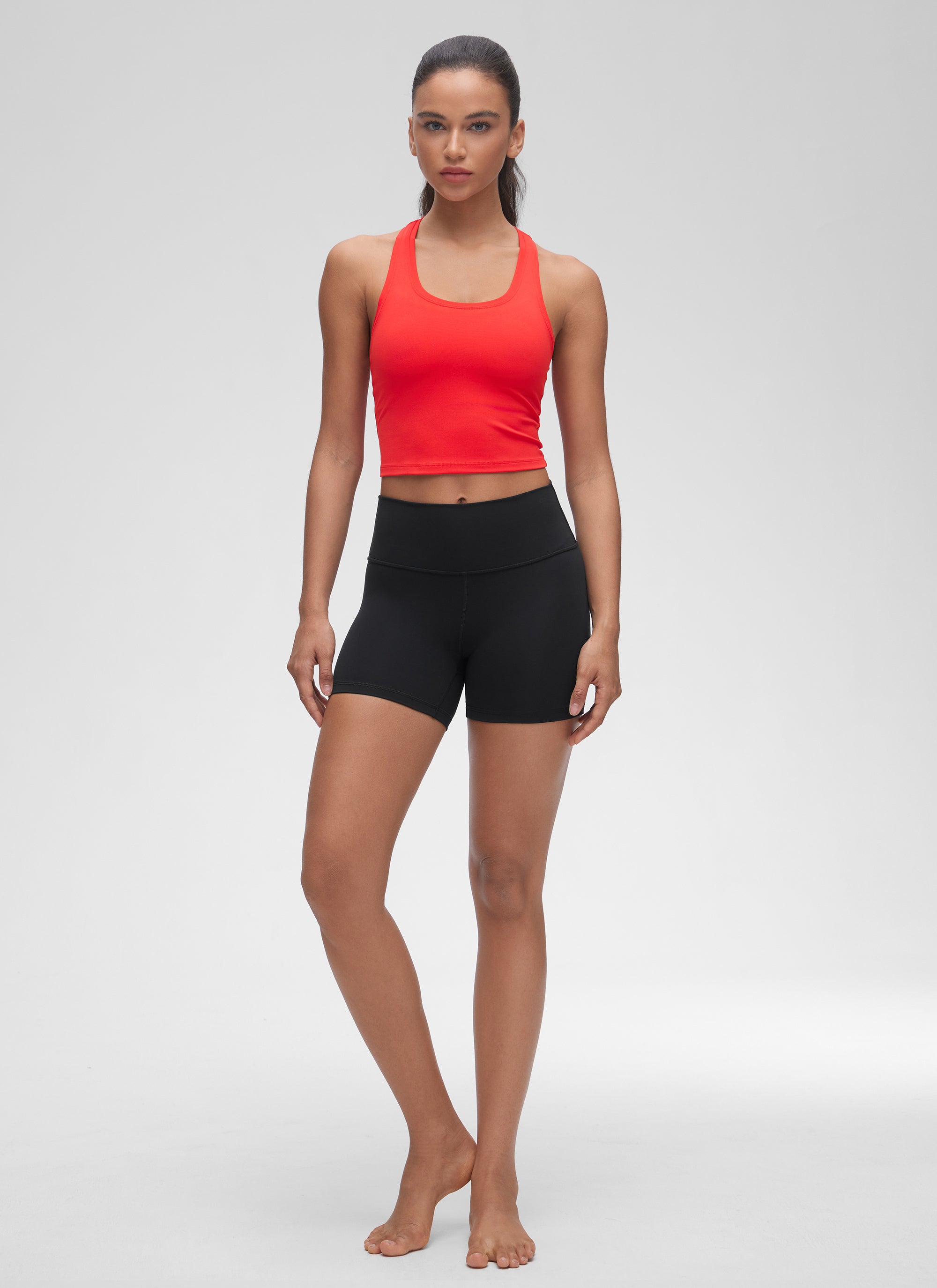 CRZ YOGA Áo thun yoga nữ kiểu cropped, cổ tròn, lưng khoét sâu, màu đỏ đậm ( Butterluxe )