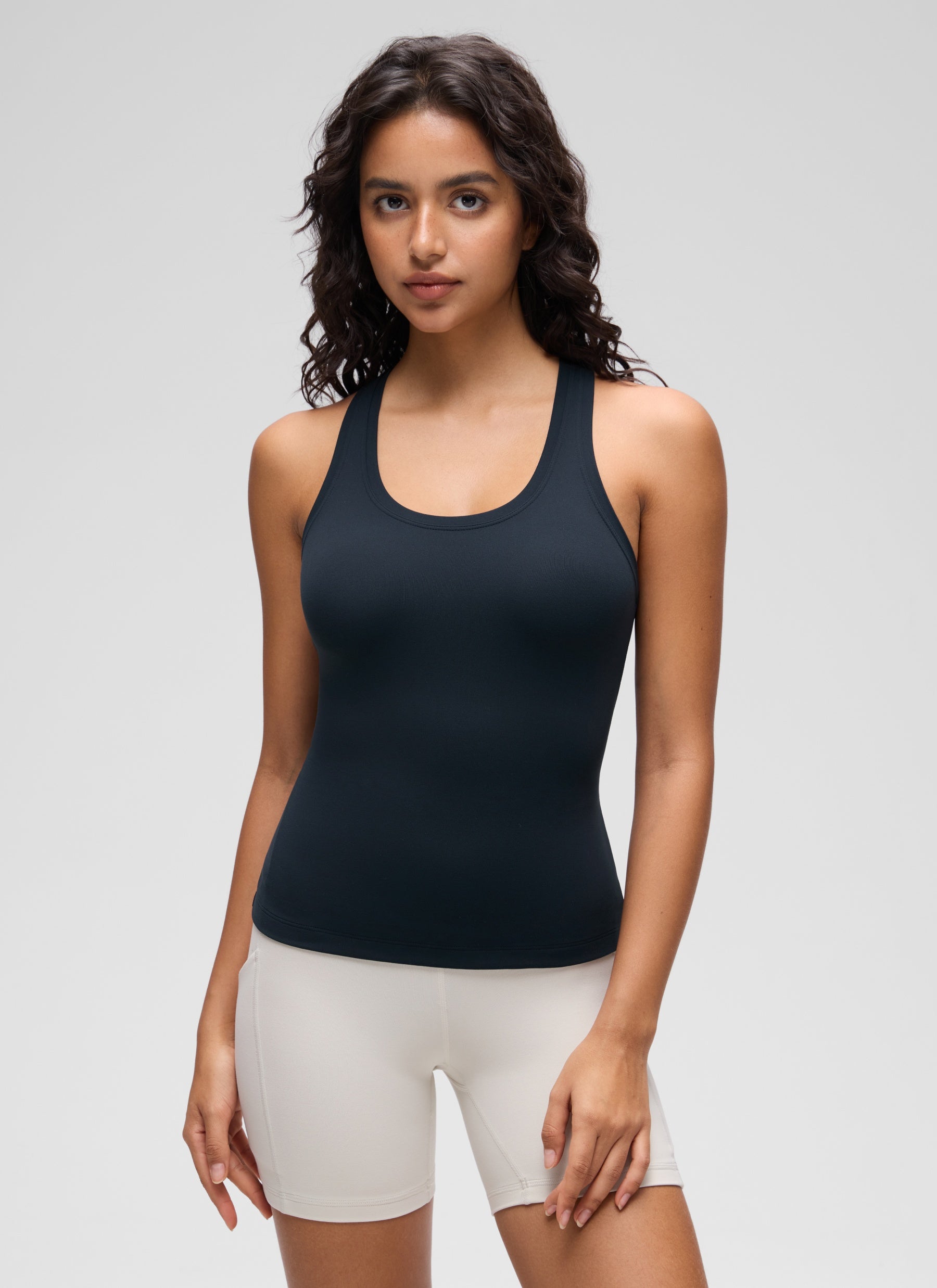CRZ YOGA Tank Top Sukan Wanita Regular Fit Butterluxe Leher Bulat Racerback Biru Navy Tulen