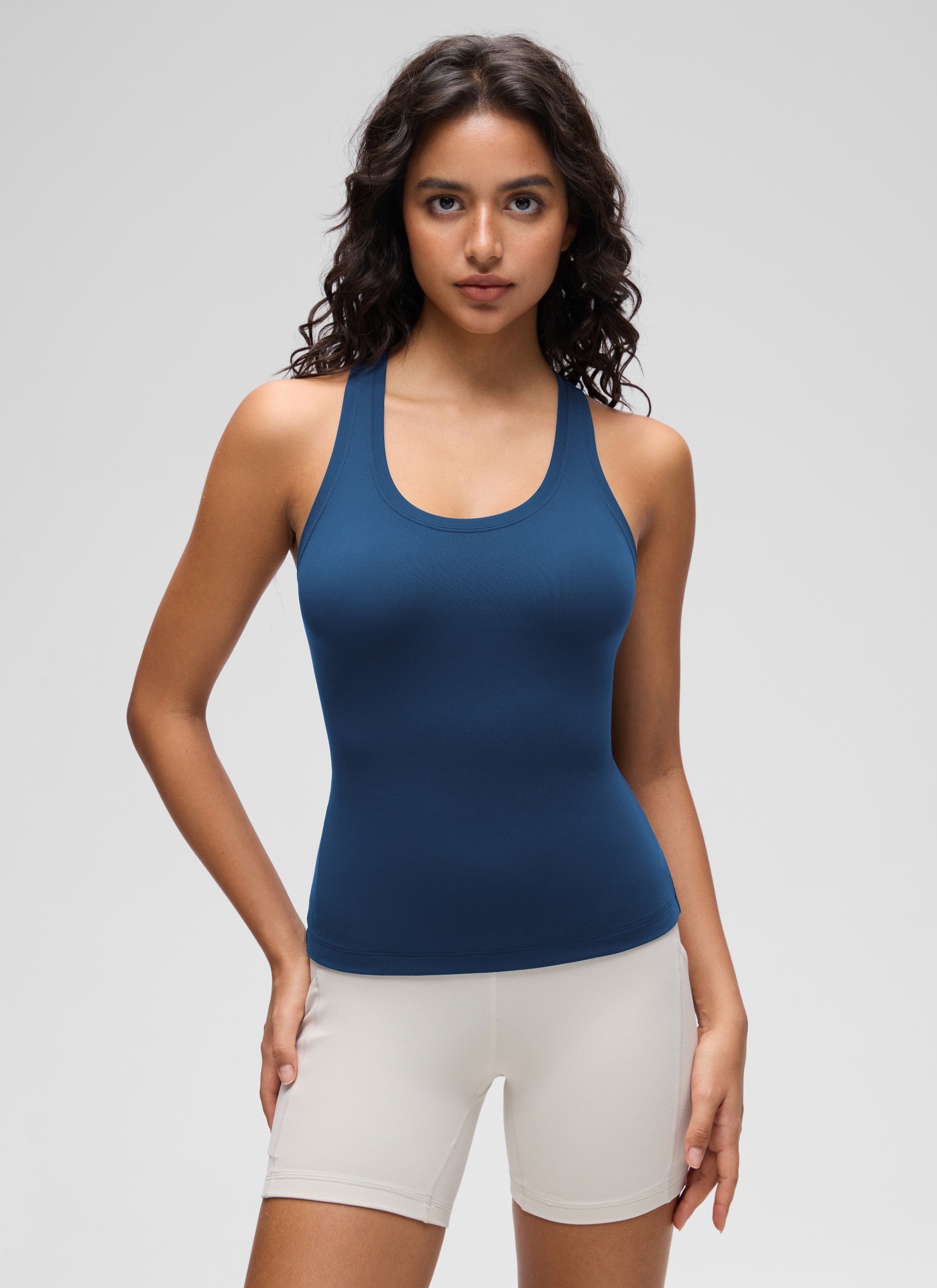 CRZ YOGA Tank Top Sukan Wanita Regular Fit Butterluxe Leher Bulat Racerback Biru Navy Perancis