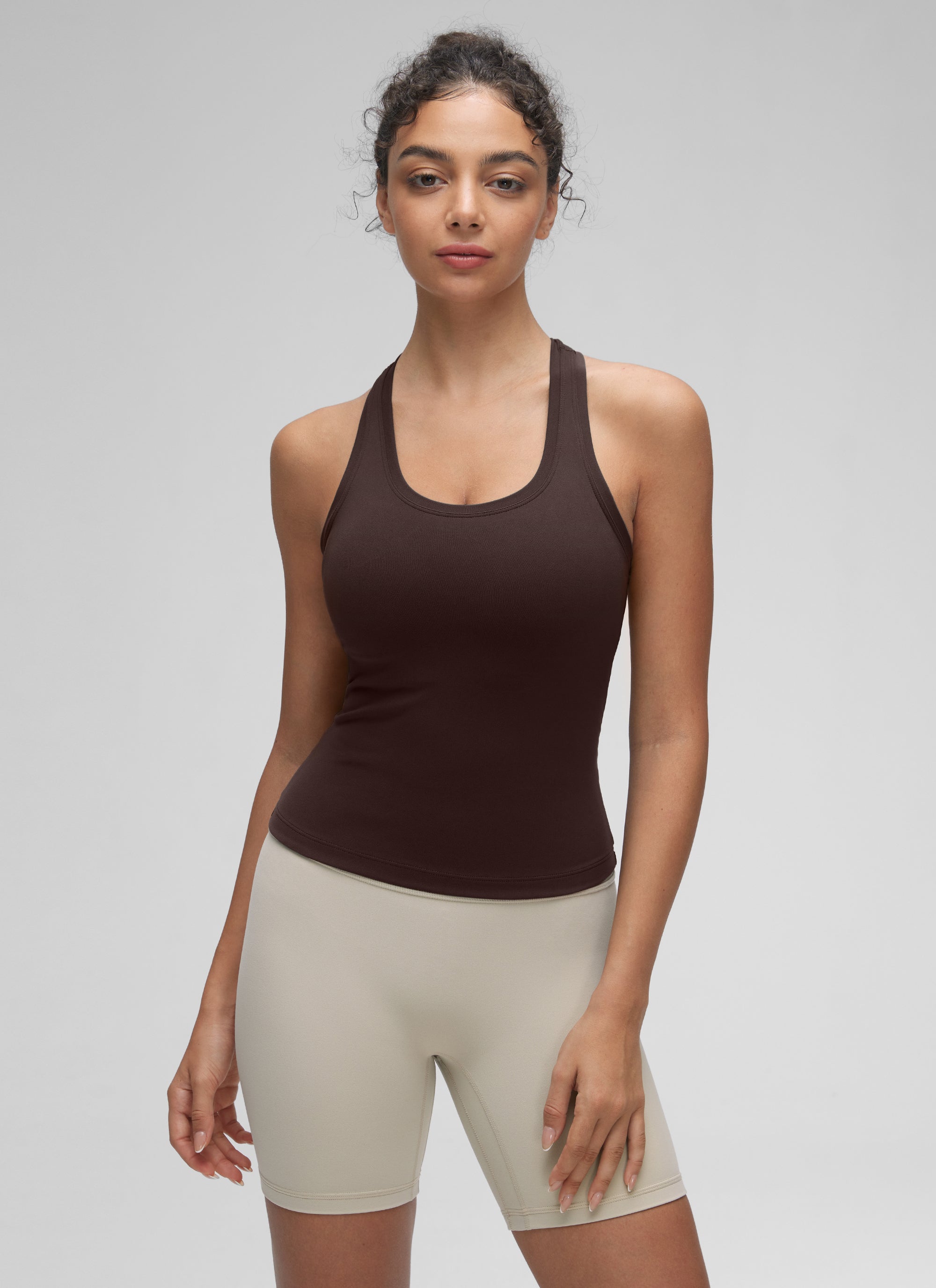 CRZ YOGA Tank Top Sukan Wanita Regular Fit Butterluxe Leher Bulat Racerback Coklat Hot Fudge