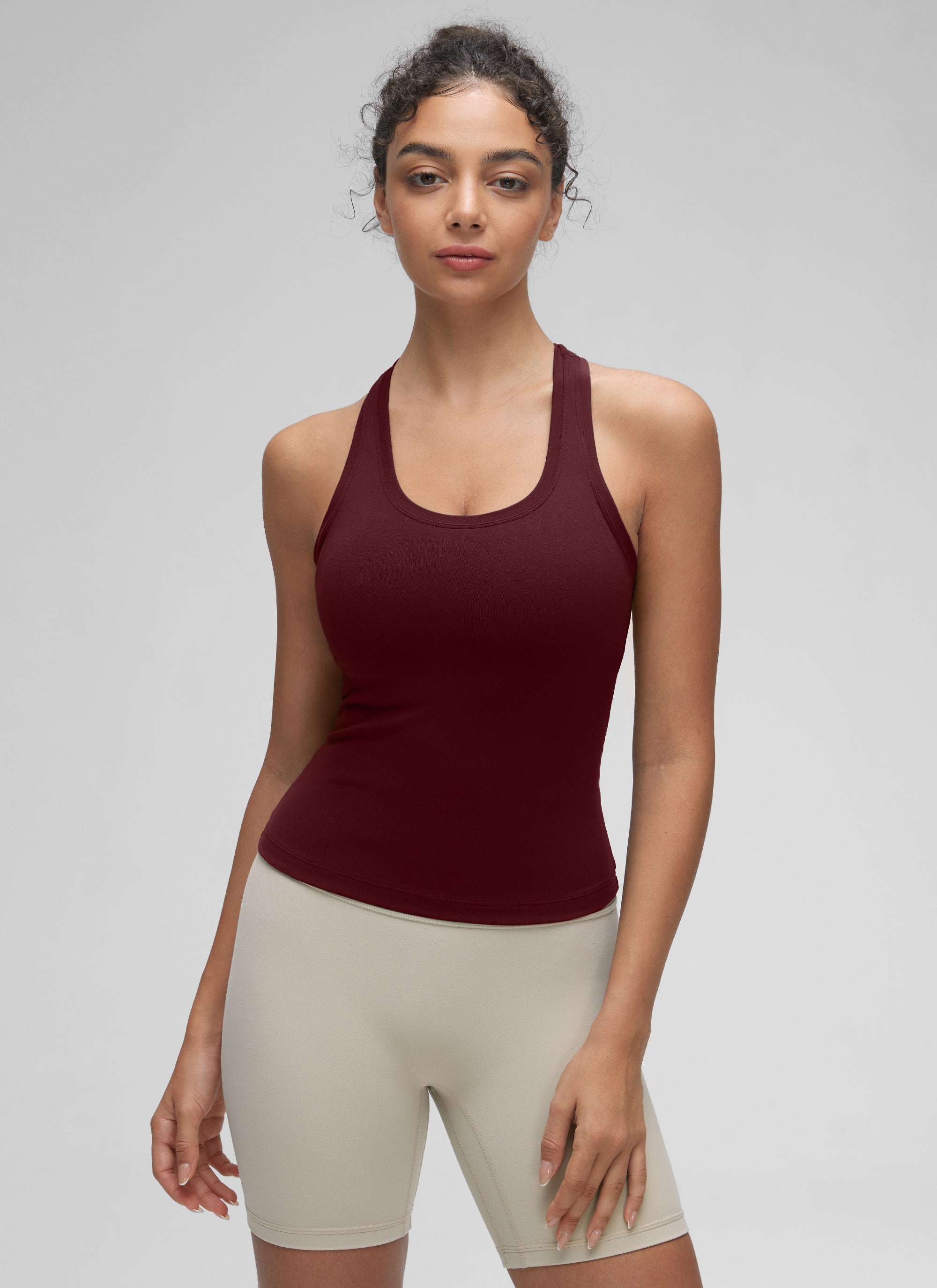 CRZ YOGA Tank Top Sukan Wanita Regular Fit Butterluxe Leher Bulat Racerback Merah Merlot