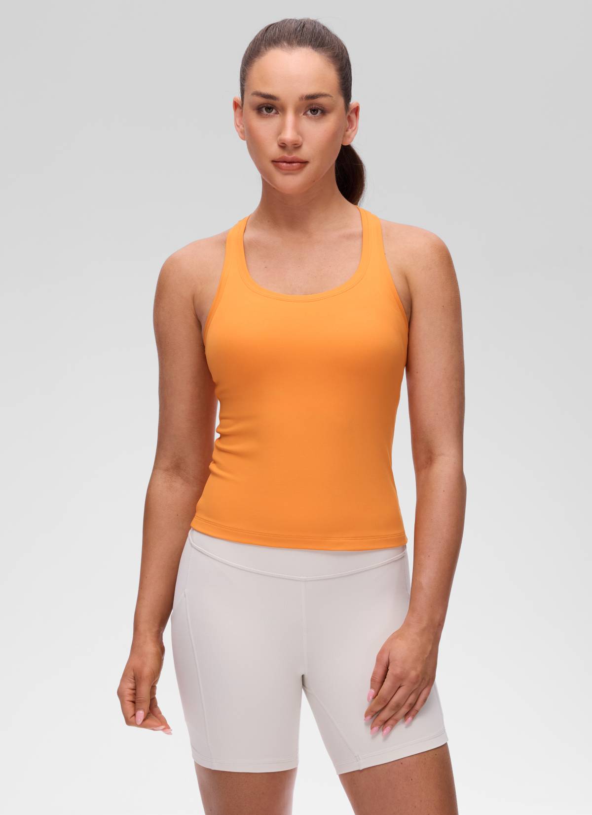 CRZ YOGA Tank Top Sukan Wanita Regular Fit Butterluxe Leher Bulat Racerback Oren Harimau
