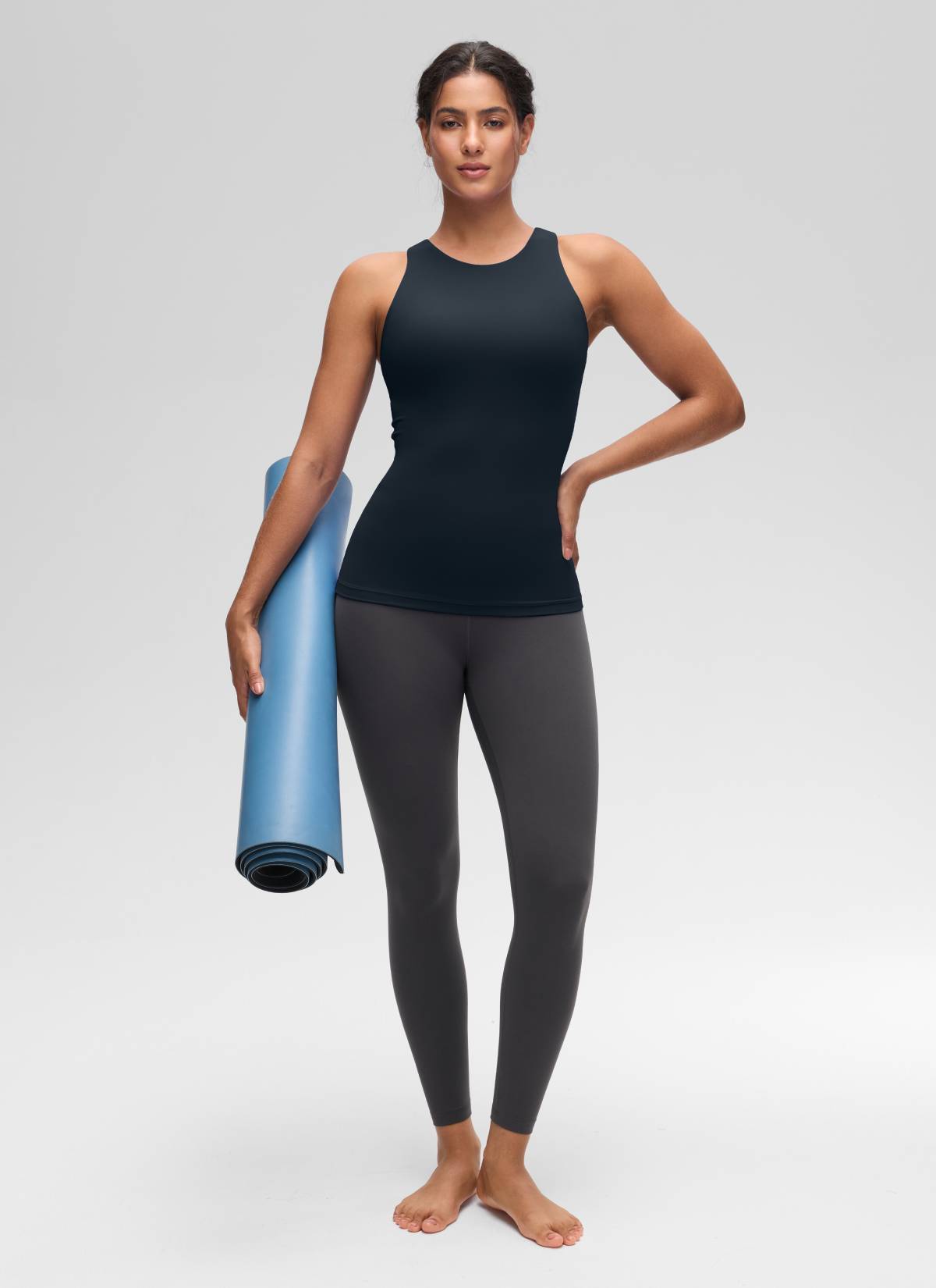CRZ YOGA महिलाओं का योग स्लिम फिट टॉप Butterluxe टैंक रेसरबैक हाई नेक ट्रू नेवी