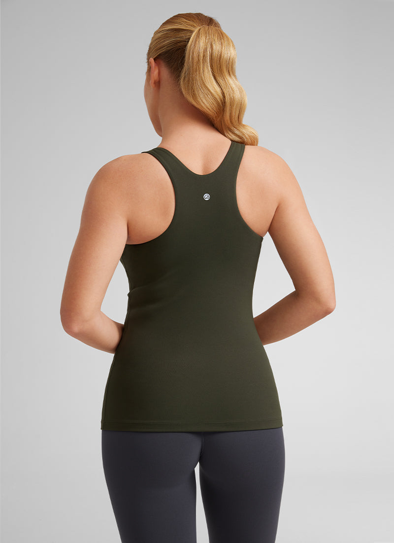CRZ YOGA महिलाओं का योग स्लिम फिट टॉप Butterluxe टैंक रेसरबैक हाई नेक ऑलिव ग्रीन