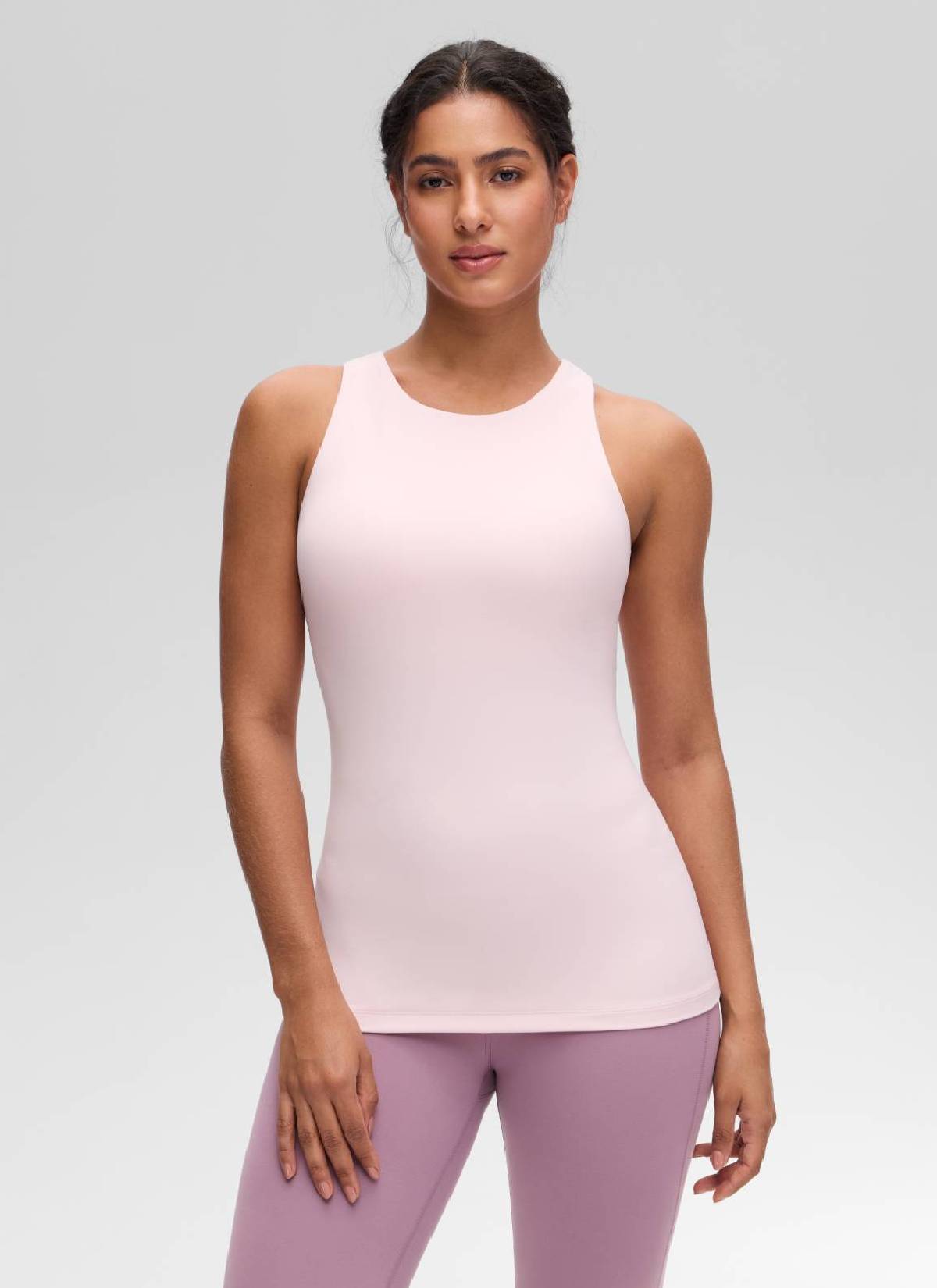 CRZ YOGA महिलाओं का योग स्लिम फिट टॉप Butterluxe टैंक रेसरबैक हाई नेक स्ट्रॉबेरी पिंक