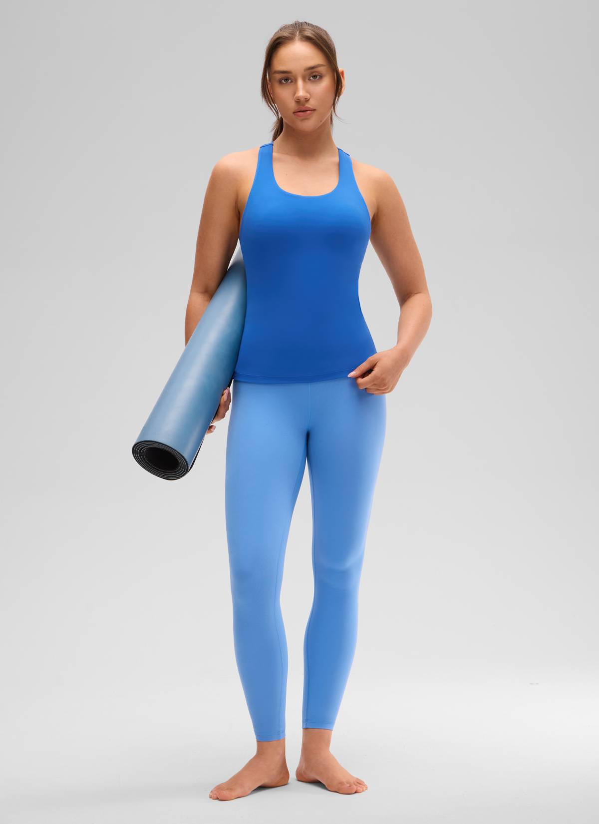 CRZ YOGA Women's Yoga Tight Fit Tops Butterluxe Built-in Bra Tank Sparkle Blue @model_info:Brooklyn