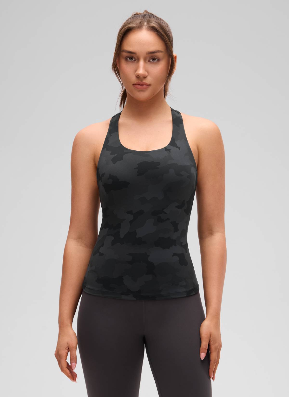 Áo thun yoga ôm sát dành cho nữ CRZ YOGA Mẫu áo ba lỗ có áo lót tích hợp " Butterluxe " Màu xám đậm họa tiết ngụy trang 2