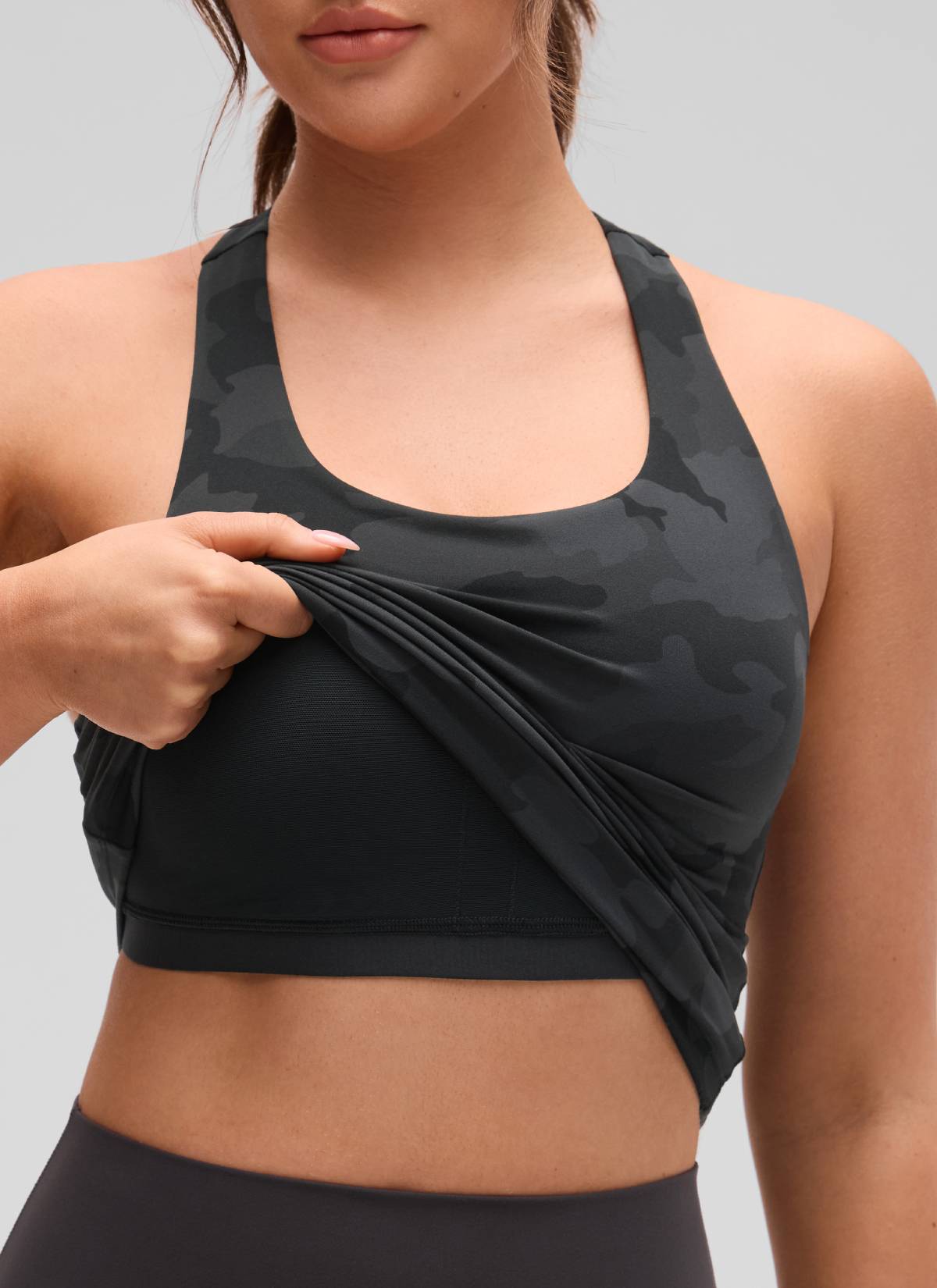 Áo thun yoga ôm sát dành cho nữ CRZ YOGA Mẫu áo ba lỗ có áo lót tích hợp " Butterluxe " Màu xám đậm họa tiết ngụy trang 2