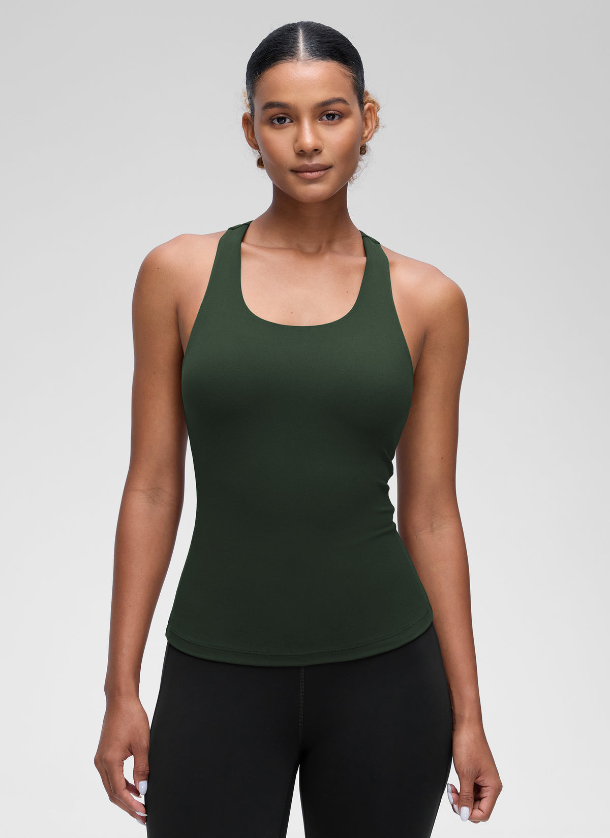 CRZ YOGA Women's Yoga Tight Fit Tops Butterluxe Built-in Bra Tank Legend Green @model_info:Barbara