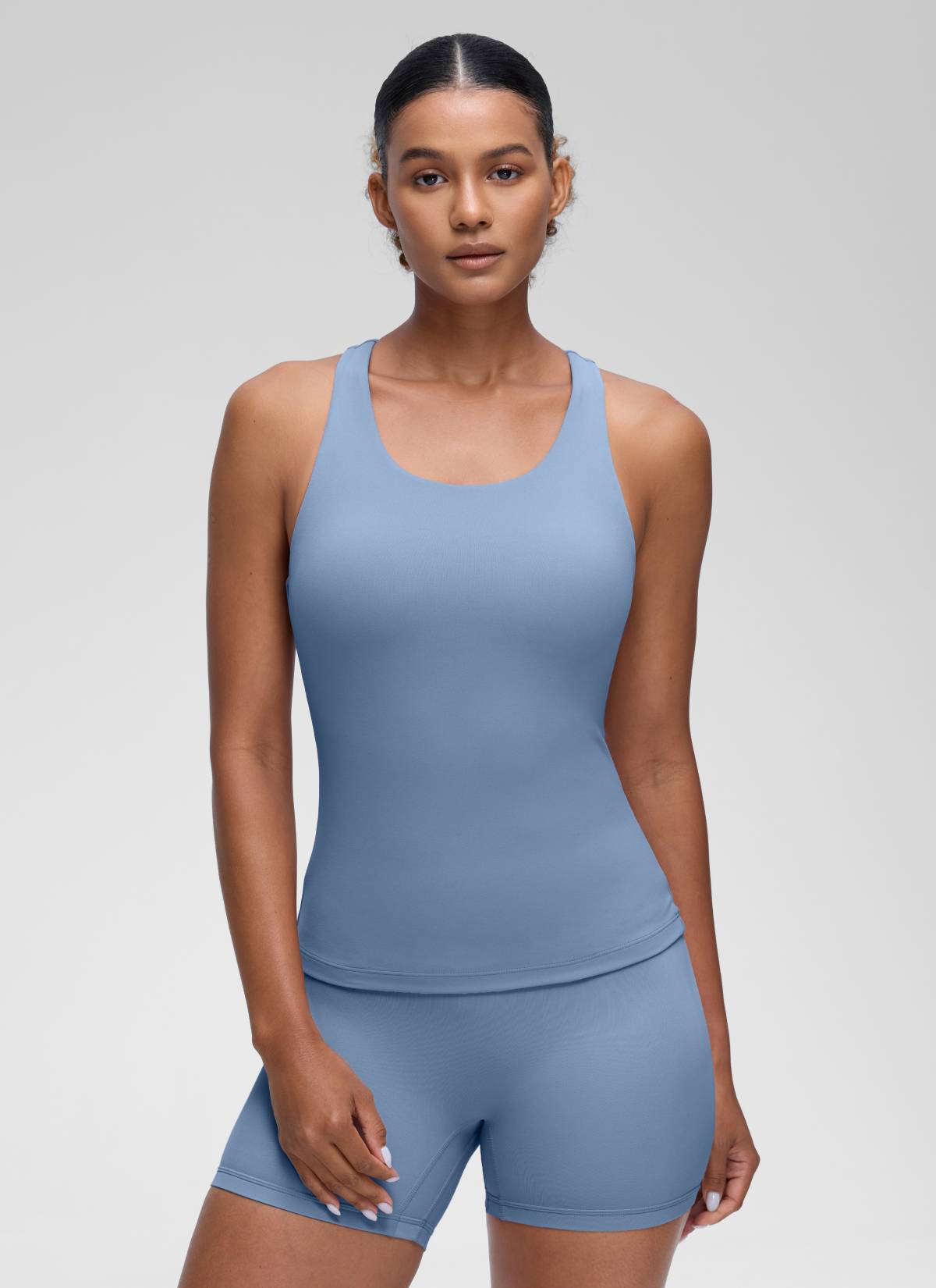Áo thun yoga ôm sát dành cho nữ CRZ YOGA - Mẫu " Butterluxe " - Áo ba lỗ có áo lót tích hợp, chất liệu denim đã qua xử lý