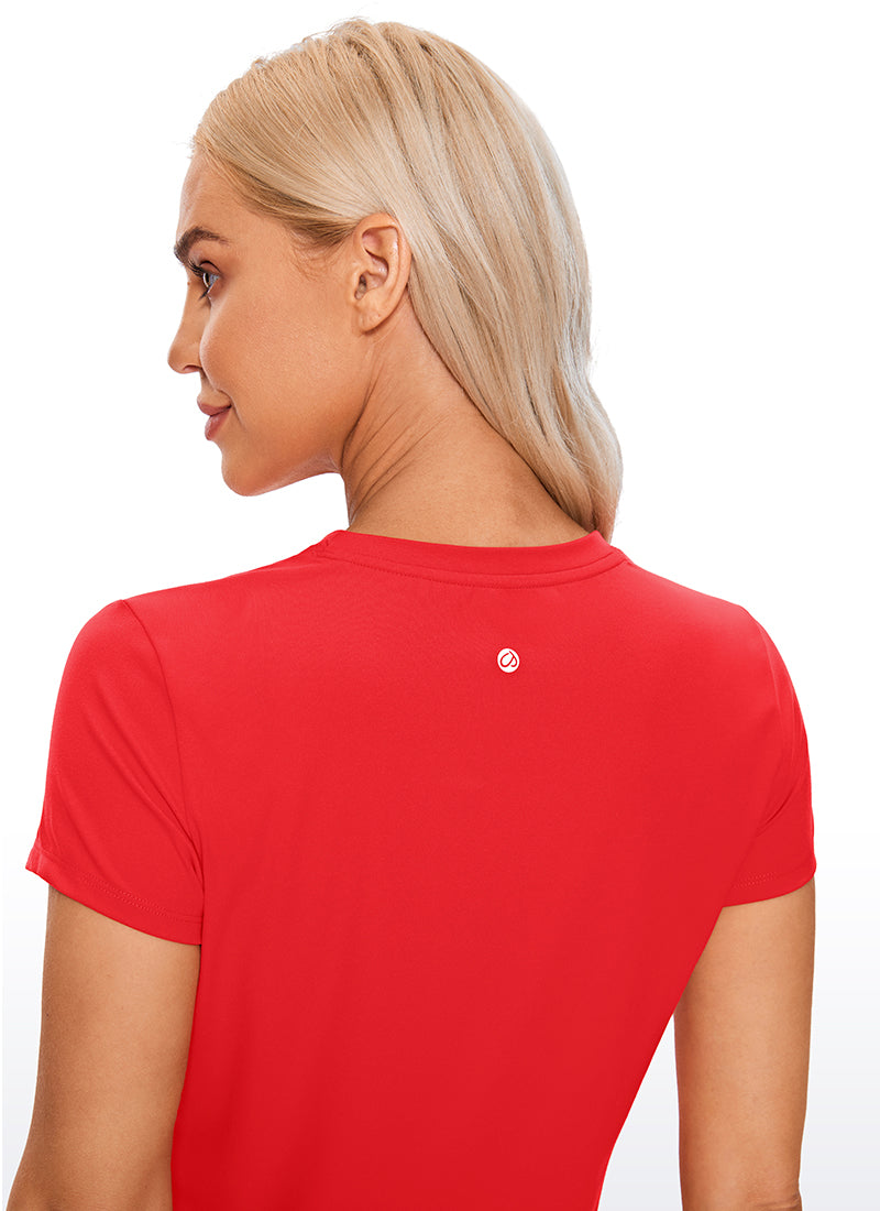 CRZ YOGA Women's Yoga Classic Fit Top Butterluxe Cropped Short Sleeves Deep Red