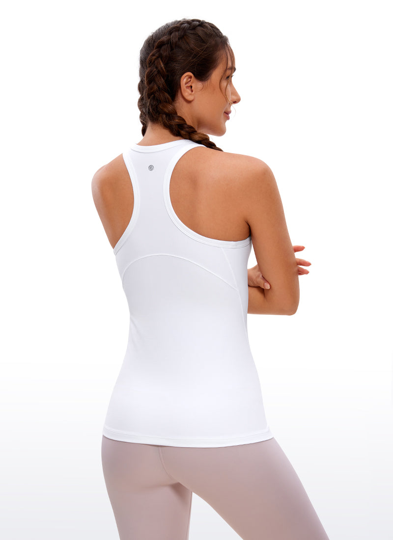 CRZ YOGA महिलाओं का योग स्लिम फिट टॉप Butterluxe टैंक रेसरबैक हाई नेक व्हाइट