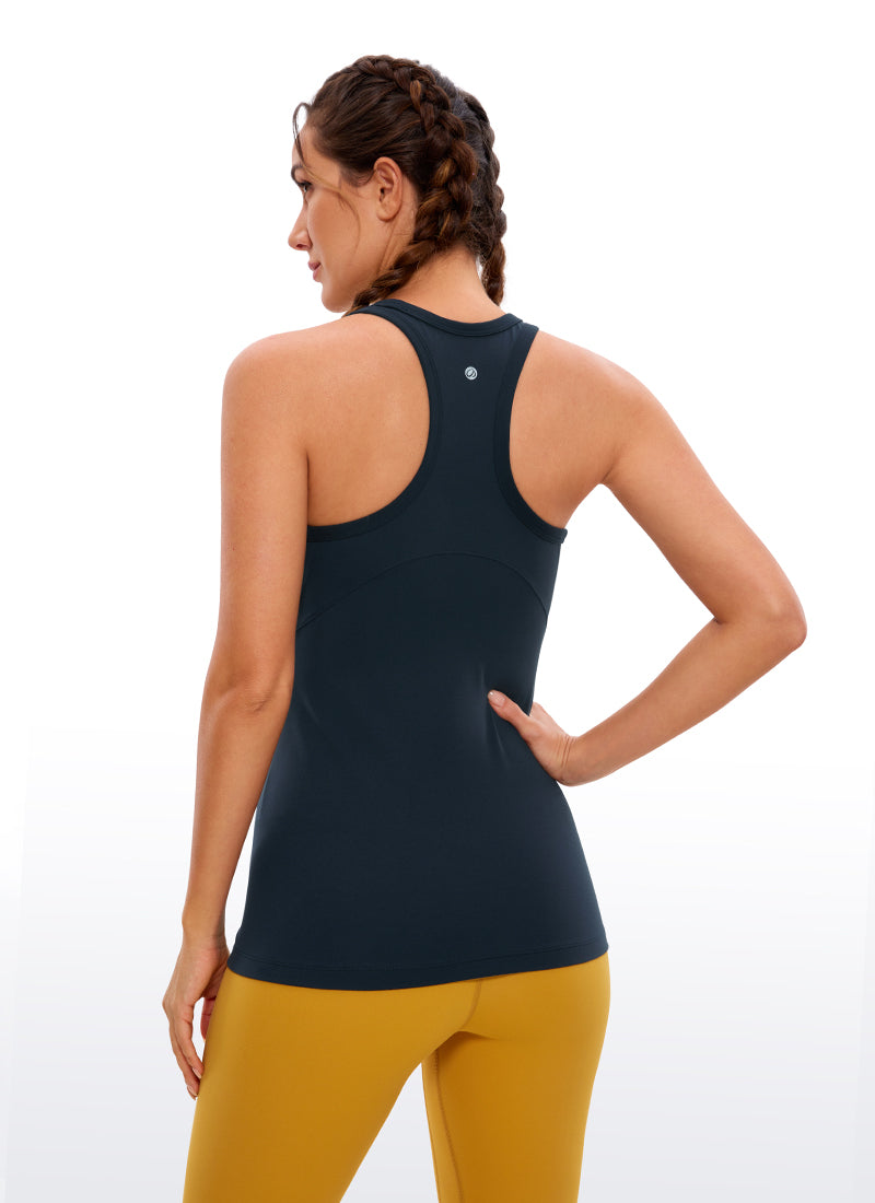 CRZ YOGA महिलाओं का योग स्लिम फिट टॉप Butterluxe टैंक रेसरबैक हाई नेक ट्रू नेवी