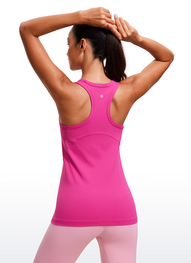 CRZ YOGA Atasan Yoga Wanita Model Slim Fit, Tank Top dengan Potongan Racerback dan Leher Tinggi, Motif " Butterluxe ", Warna Ungu Hibiscus