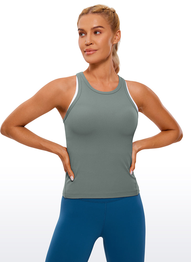 CRZ YOGA Atasan Ketat Yoga Wanita Tank Top Butterluxe Kerah Tinggi Grey Sage