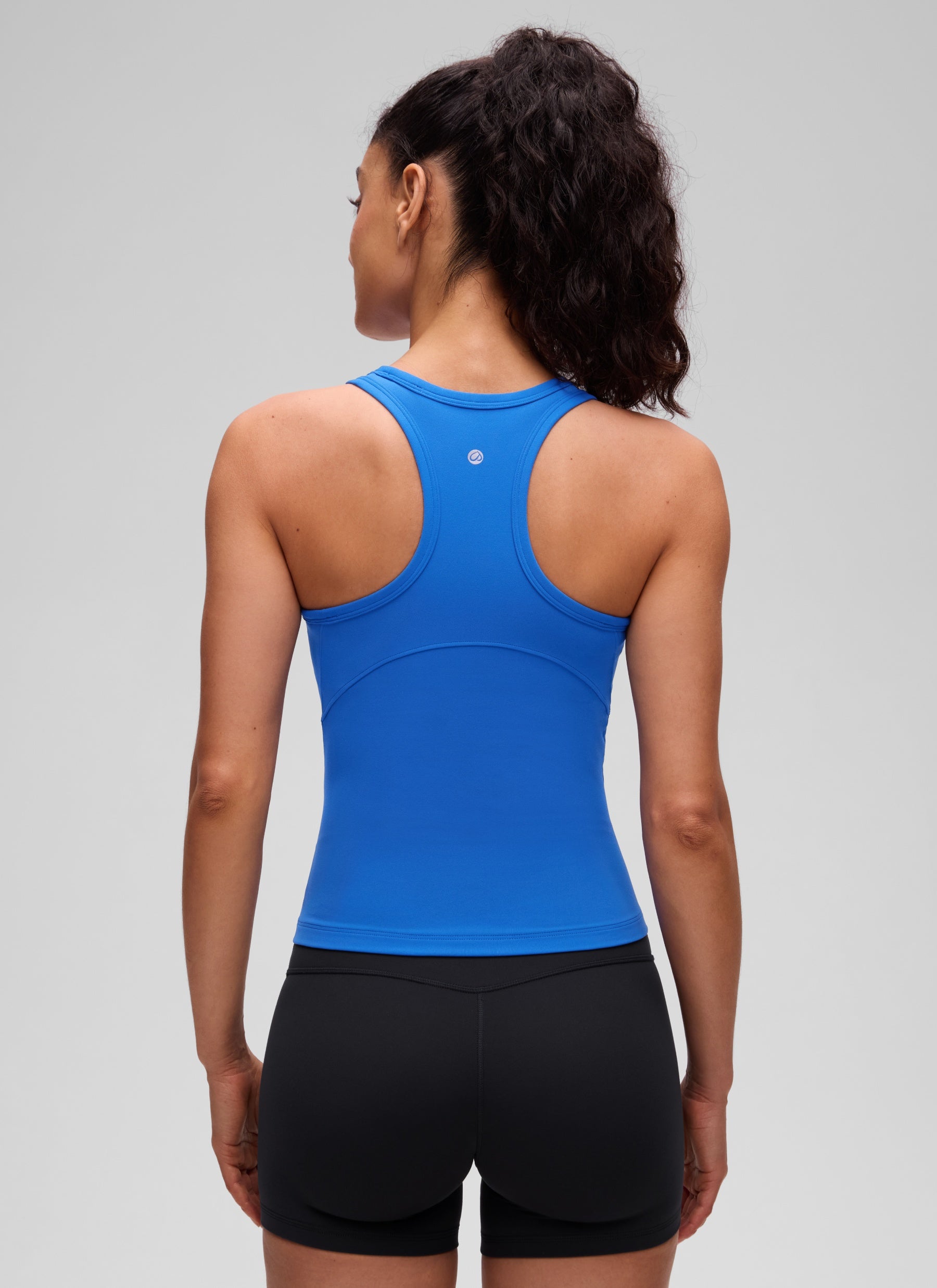Baju Ketat Yoga Wanita CRZ YOGA Butterluxe Tank Top Leher Tinggi Biru Berkilau