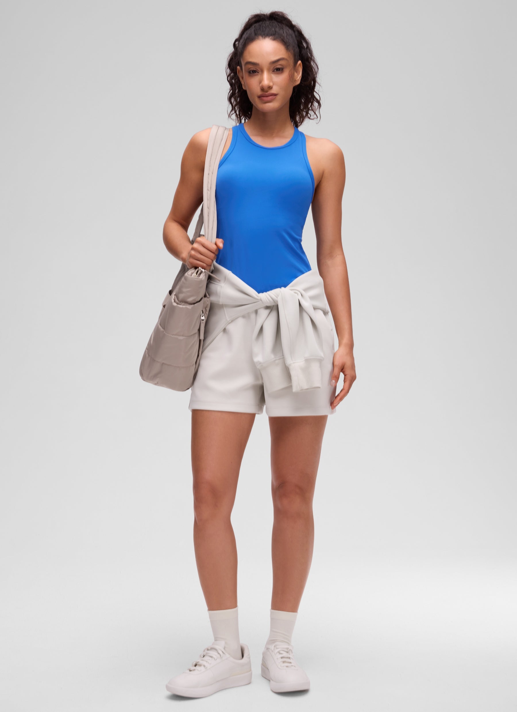 Baju Ketat Yoga Wanita CRZ YOGA Butterluxe Tank Top Leher Tinggi Biru Berkilau