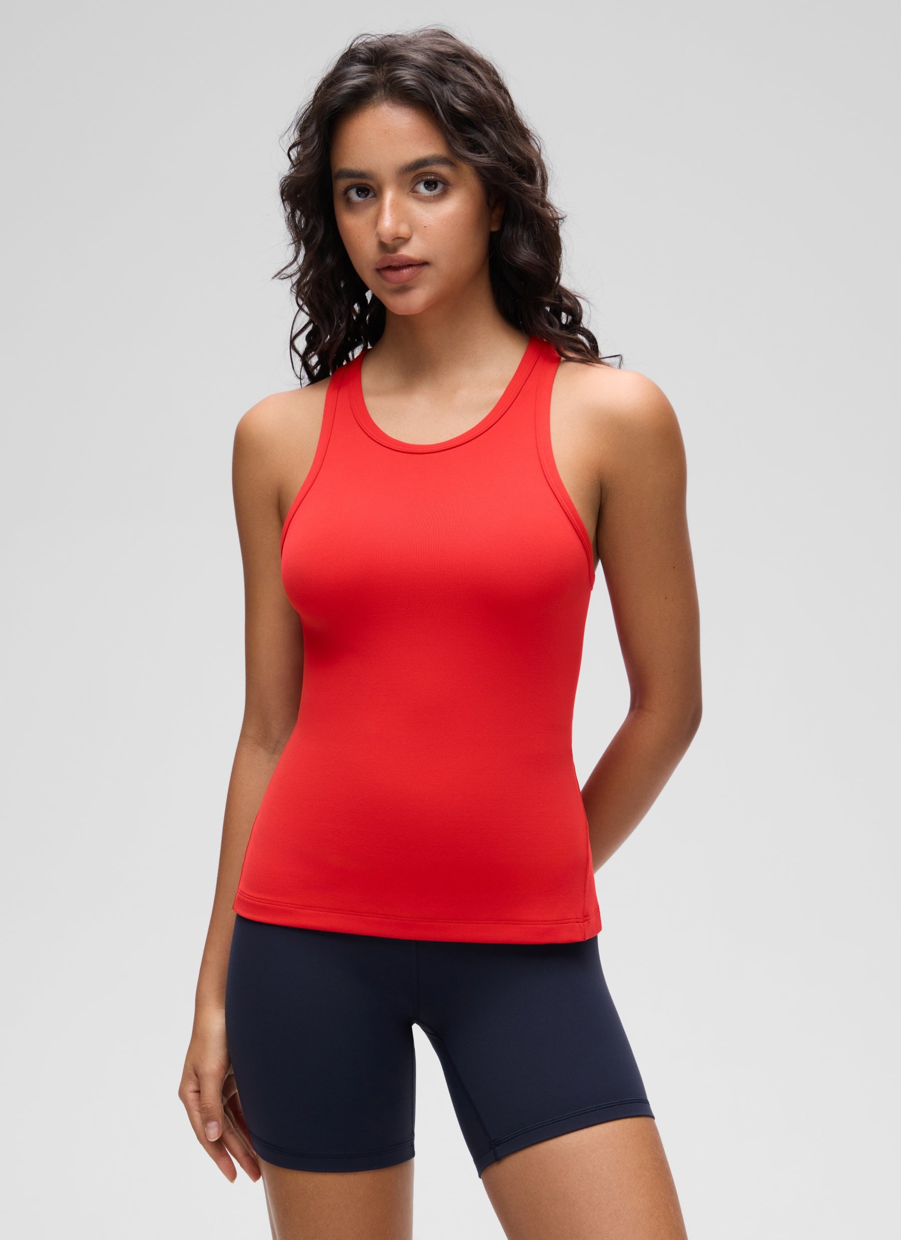 Baju Ketat Yoga Wanita CRZ YOGA Butterluxe Tank Top Leher Tinggi Merah Tua