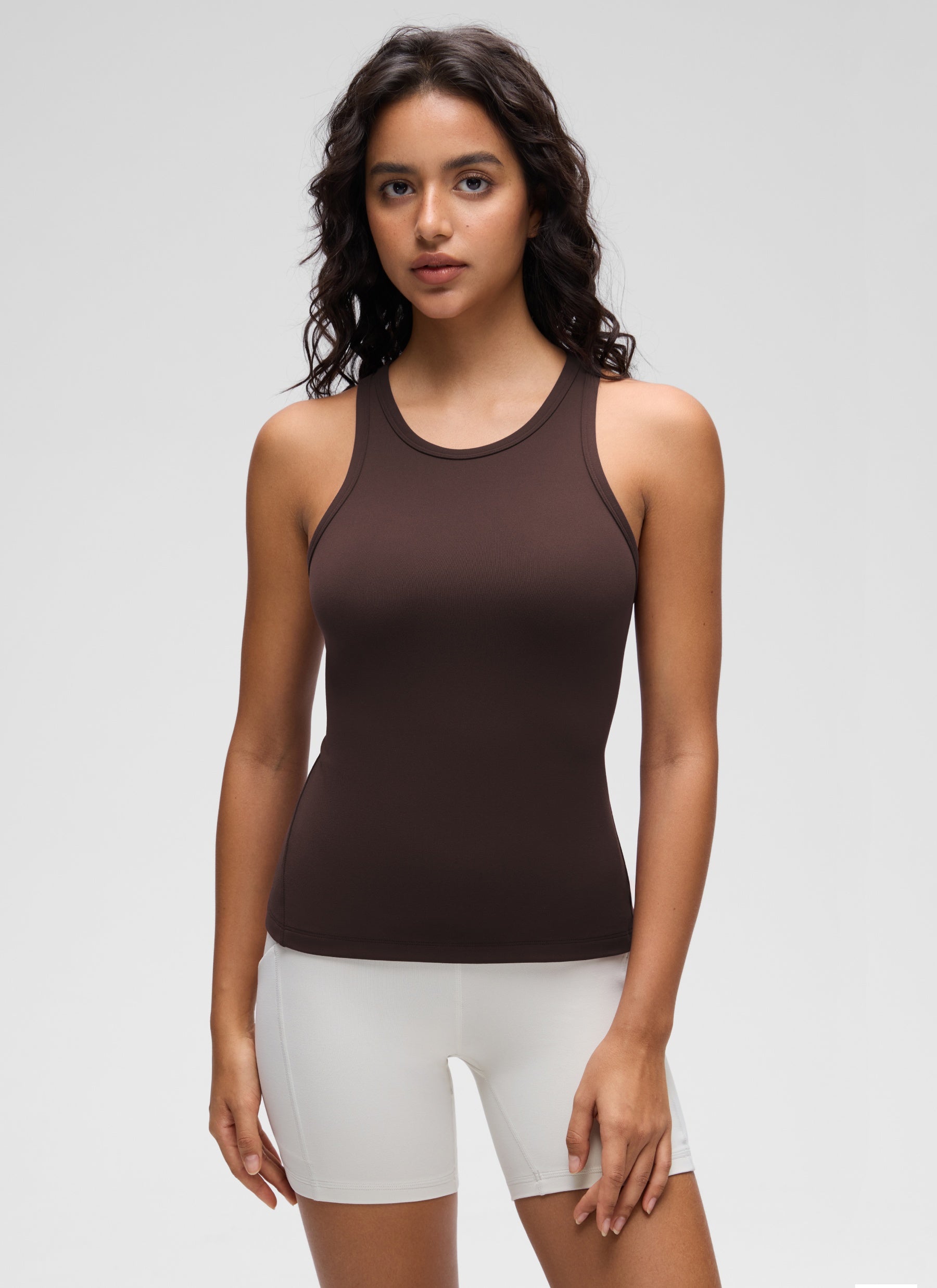 Baju Ketat Yoga Wanita CRZ YOGA Butterluxe Tank Top Leher Tinggi Hot Fudge Coklat