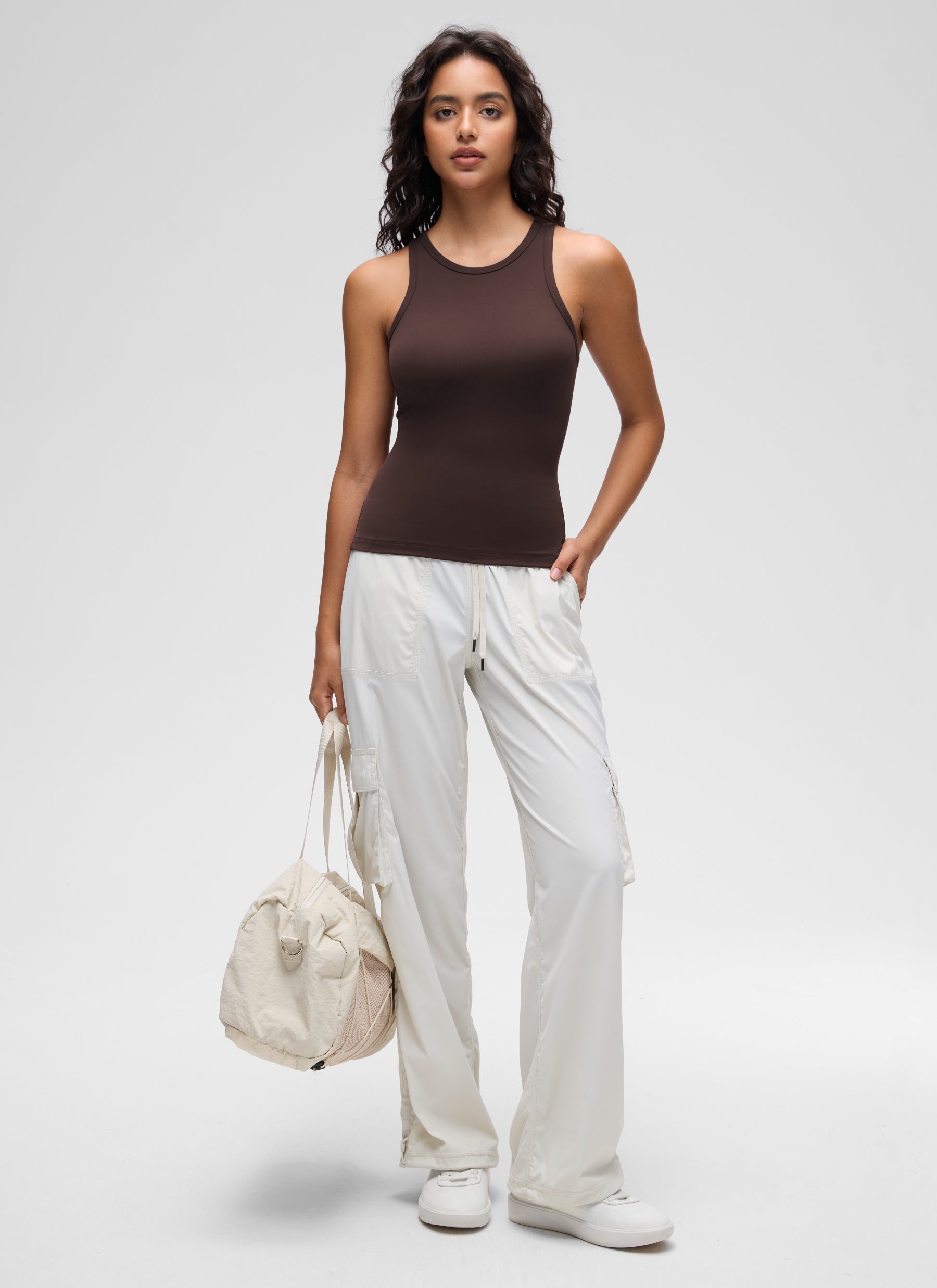 Baju Ketat Yoga Wanita CRZ YOGA Butterluxe Tank Top Leher Tinggi Hot Fudge Coklat