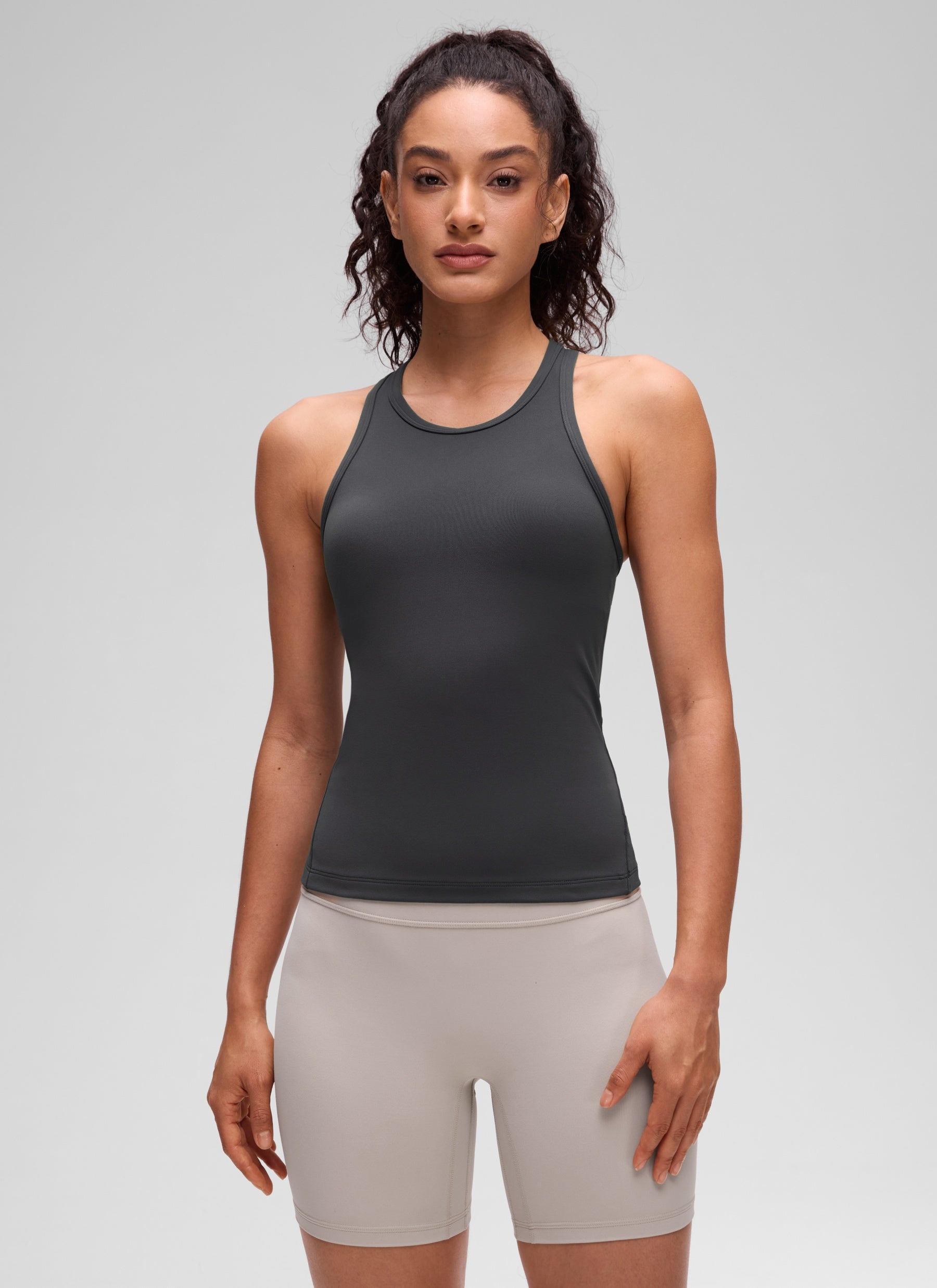 Baju Ketat Yoga Wanita CRZ YOGA Butterluxe Tank Top Leher Tinggi Kelabu Misterius