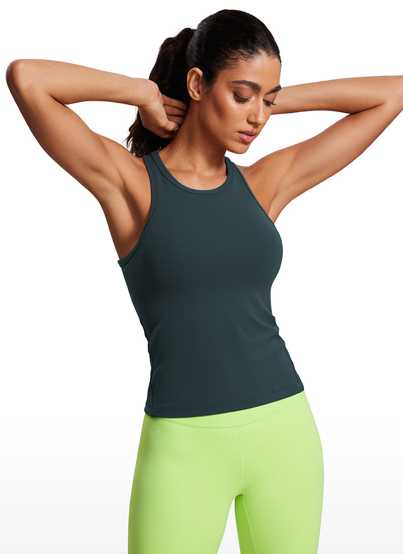 Baju Ketat Yoga Wanita CRZ YOGA Butterluxe Tank Top Leher Tinggi Hutan Hijau Tua