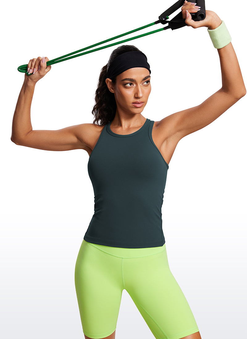 Baju Ketat Yoga Wanita CRZ YOGA Butterluxe Tank Top Leher Tinggi Hutan Hijau Tua