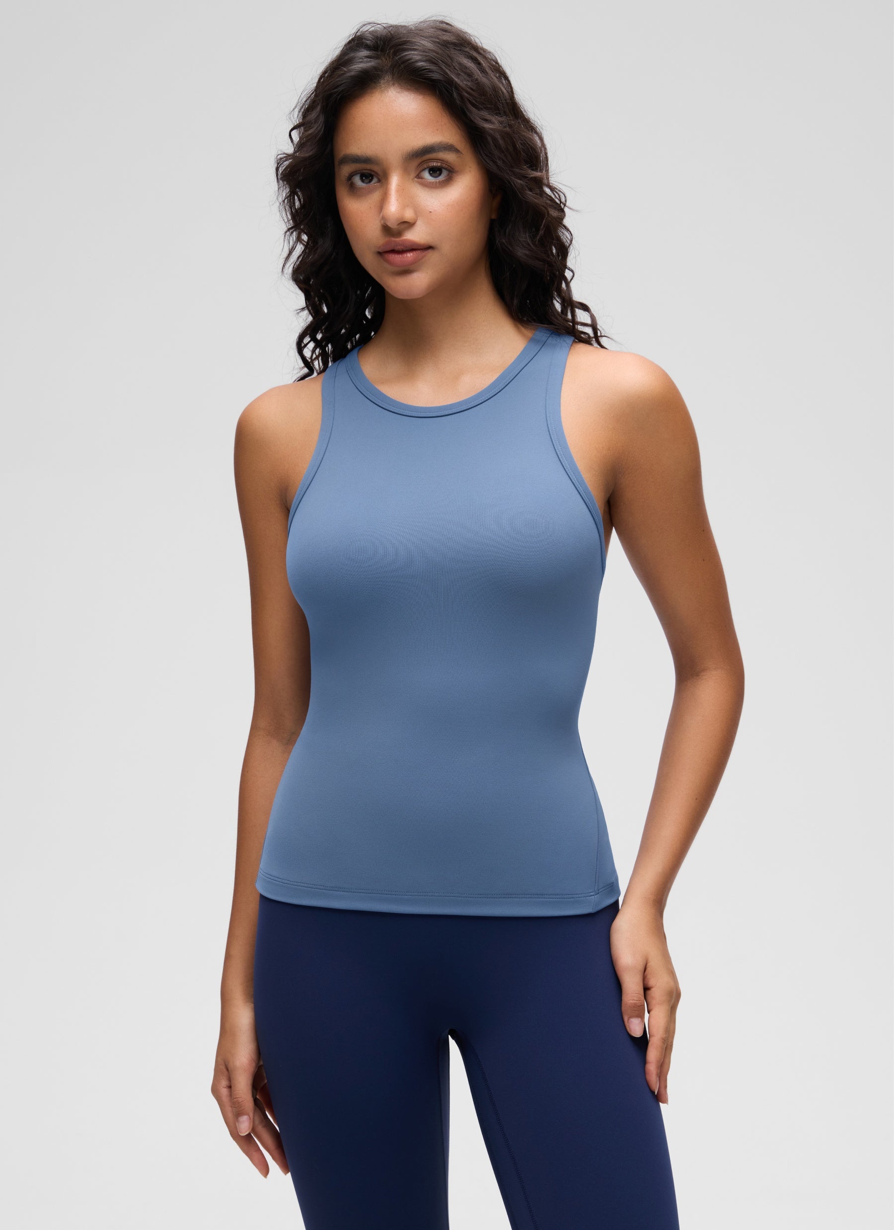 Baju Ketat Yoga Wanita CRZ YOGA Butterluxe Tank Top Leher Tinggi Oasis Biru