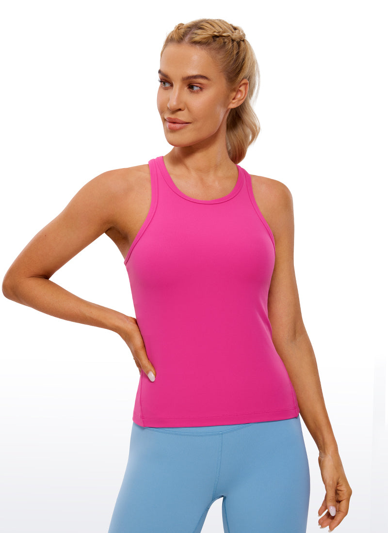 CRZ YOGA Atasan Yoga Wanita Model Ketat, Butterluxe Top Butterluxe Leher Tinggi, Warna Ungu Hibiscus