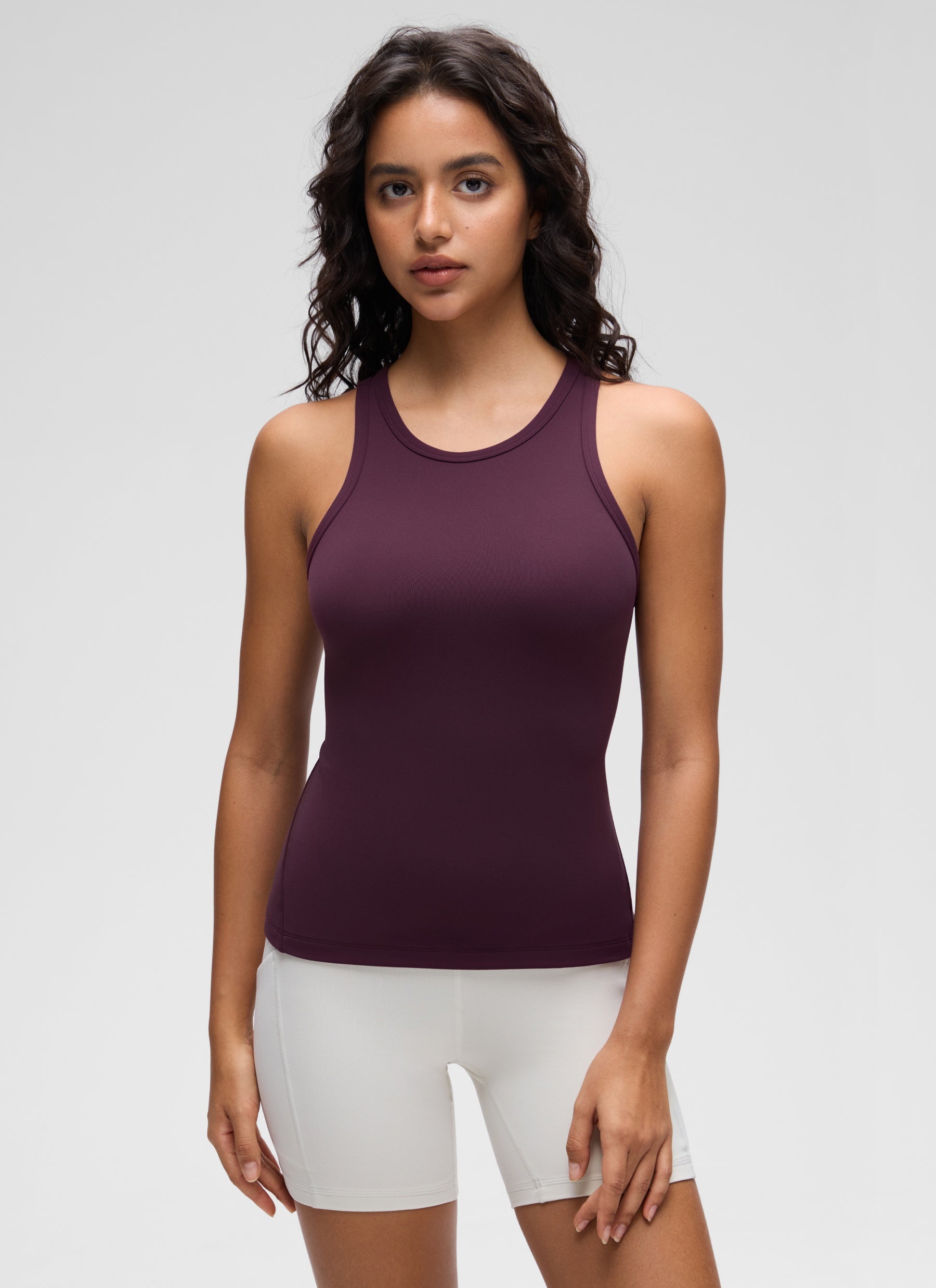 Baju Ketat Yoga Wanita CRZ YOGA Butterluxe Tank Top Leher Tinggi Ungu Tua