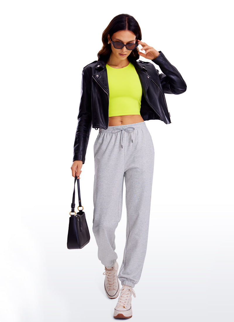 Atasan Tank Top Racerback Crop Butterluxe Pas Badan untuk Yoga Wanita Neon Yellow CRZ YOGA