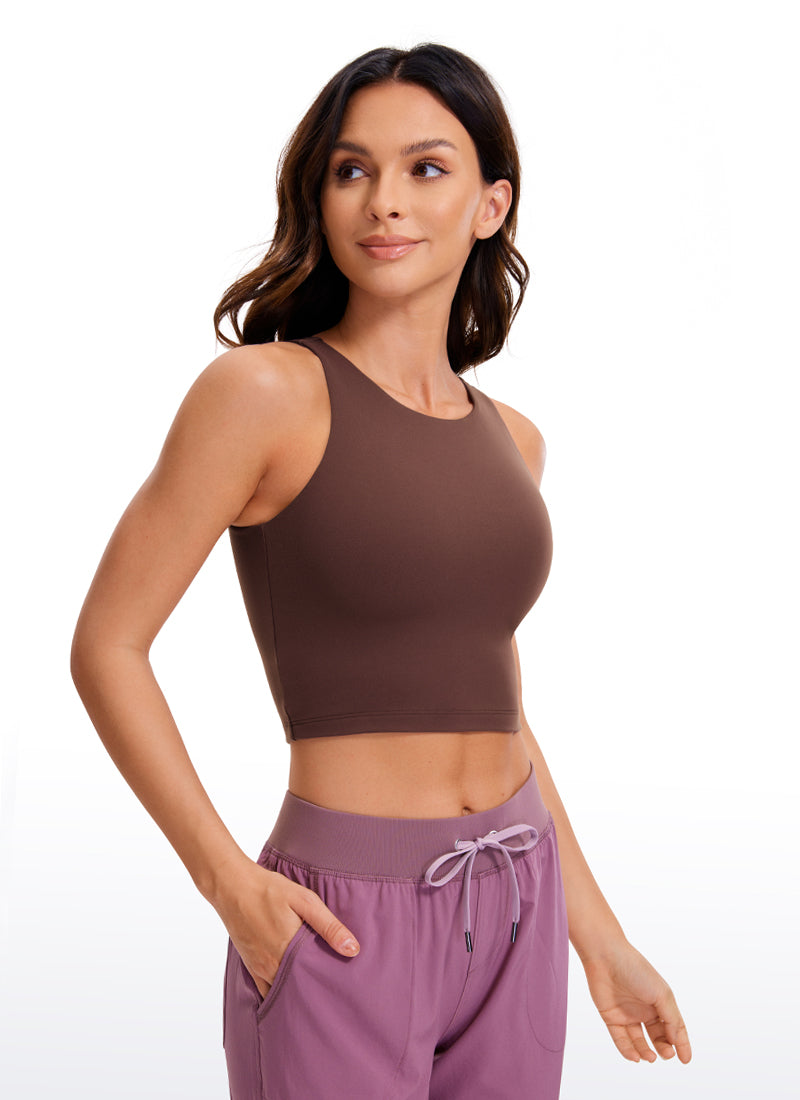 Atasan Tank Top Racerback Crop Butterluxe Pas Badan untuk Yoga Wanita Taupe CRZ YOGA