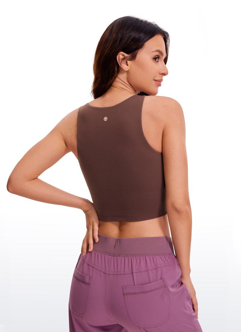 Atasan Tank Top Racerback Crop Butterluxe Pas Badan untuk Yoga Wanita Taupe CRZ YOGA