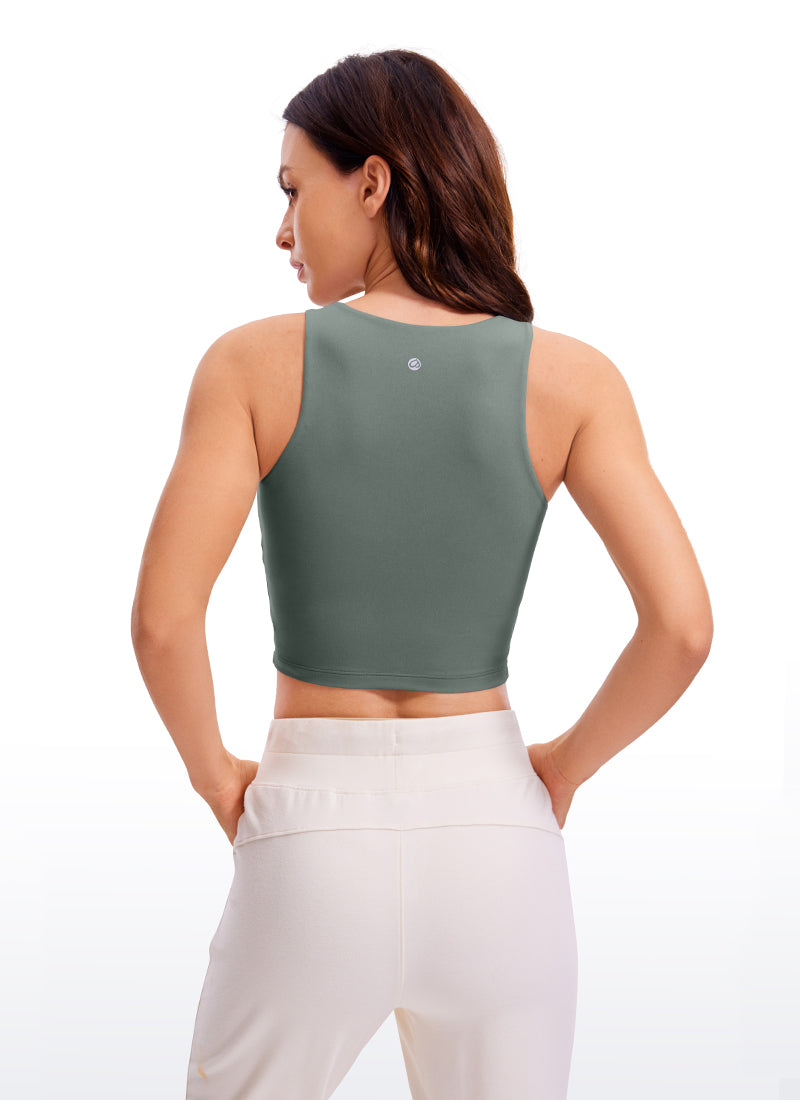 Atasan Tank Top Racerback Crop Butterluxe Pas Badan untuk Yoga Wanita Grey Sage CRZ YOGA