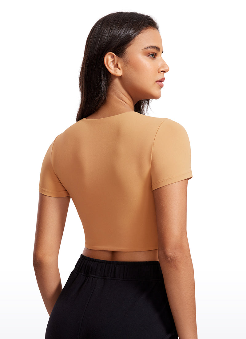 CRZ YOGA レディース ヨガ タイトフィット Butterluxe クロップド半袖 ドゥブラウン