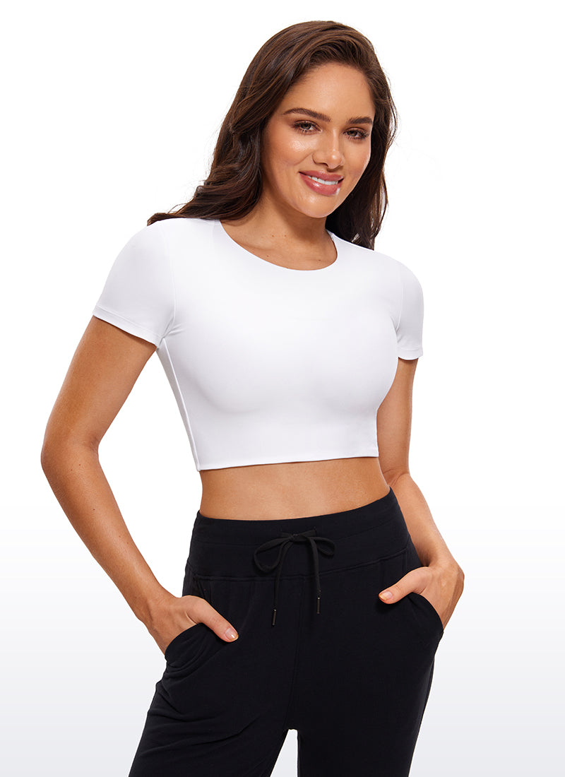 CRZ YOGA レディース ヨガ タイトフィット Butterluxe クロップド半袖 ホワイト