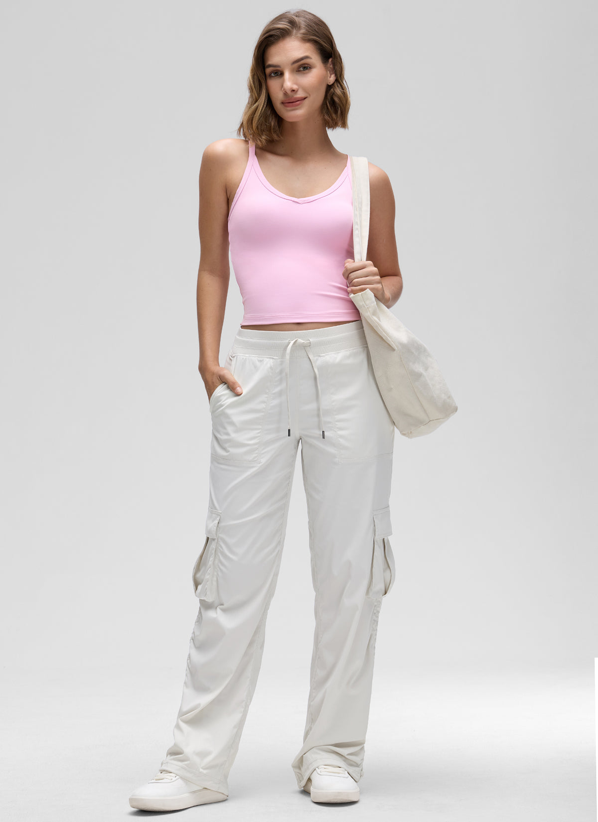 CRZ YOGA Women's Butterluxe Soft Double Lined V Neck Racerback Tanks Vita Pink @model_info:Jaynne