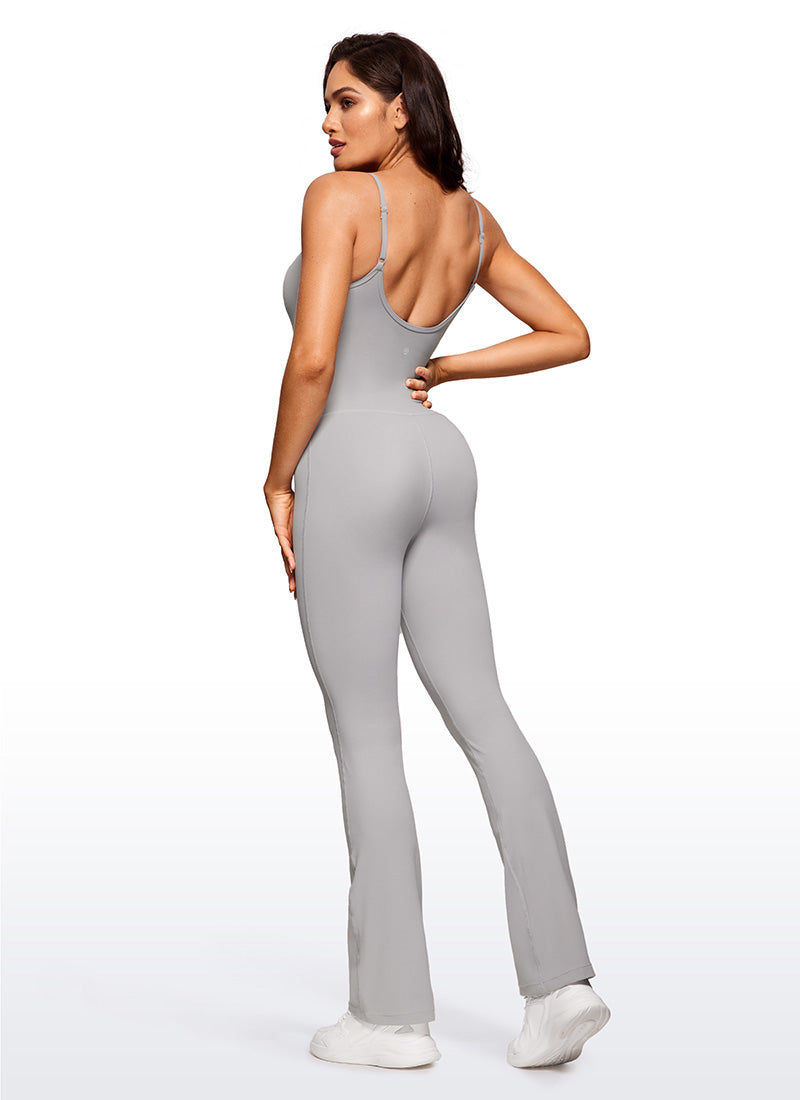 CRZ YOGA Women's Yoga Tight Fit Flare Jumpsuits Build-in Bra Bodysuits Gull Gray @model_info:CE