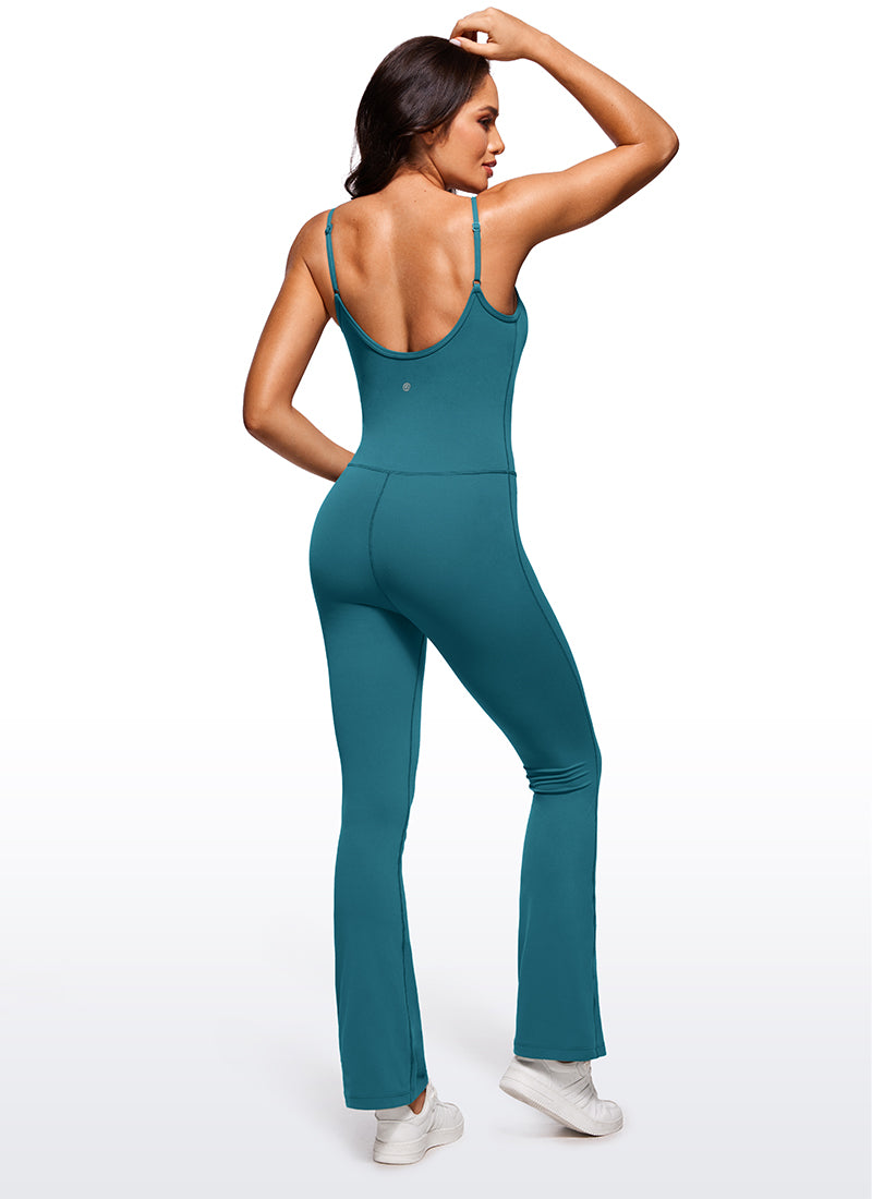 CRZ YOGA Women's Yoga Tight Fit Flare Jumpsuits Build-in Bra Bodysuits Borealis Green @model_info:Ce